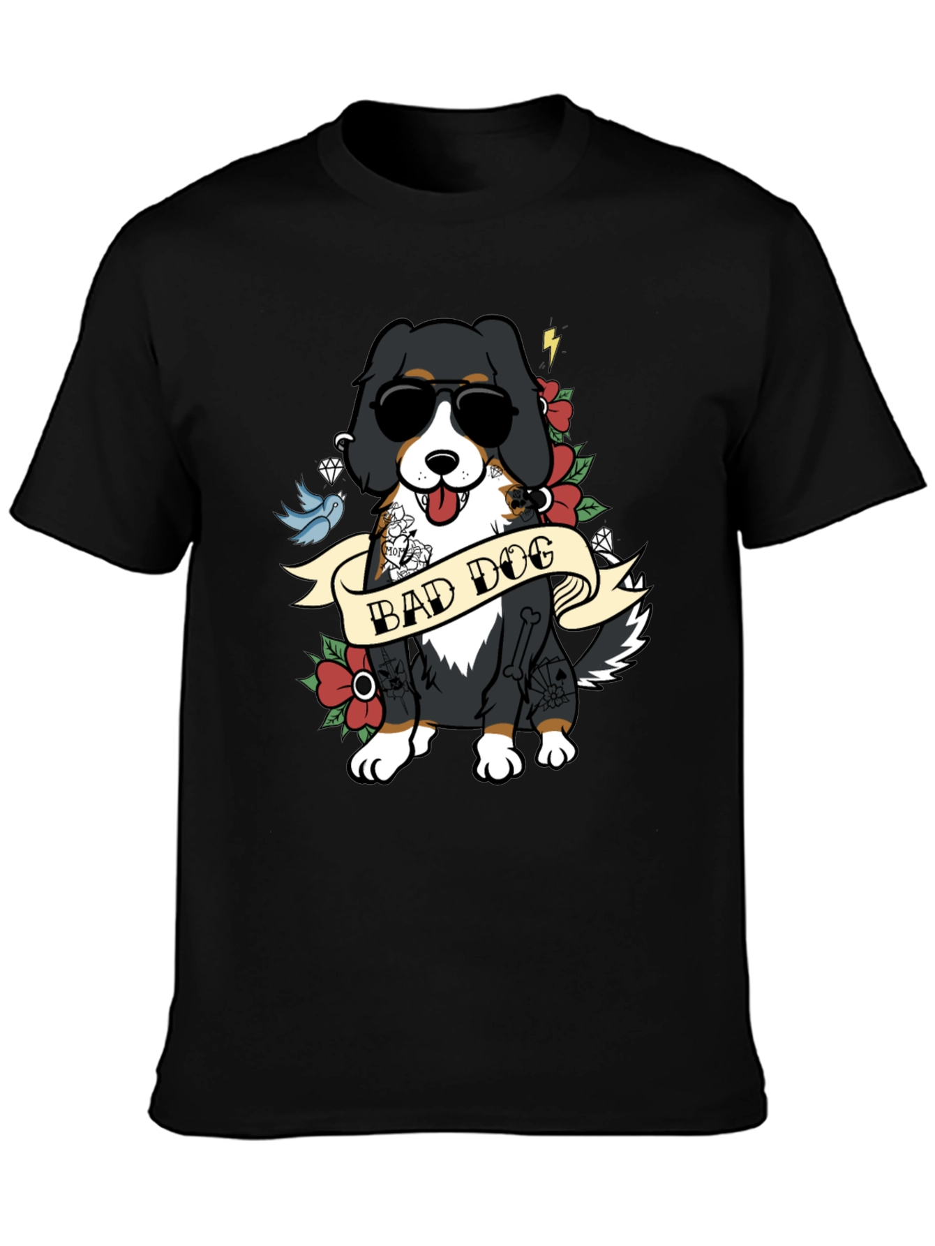 Bad Dog Tattoo Style T-Shirt - Cool Graphic Tee