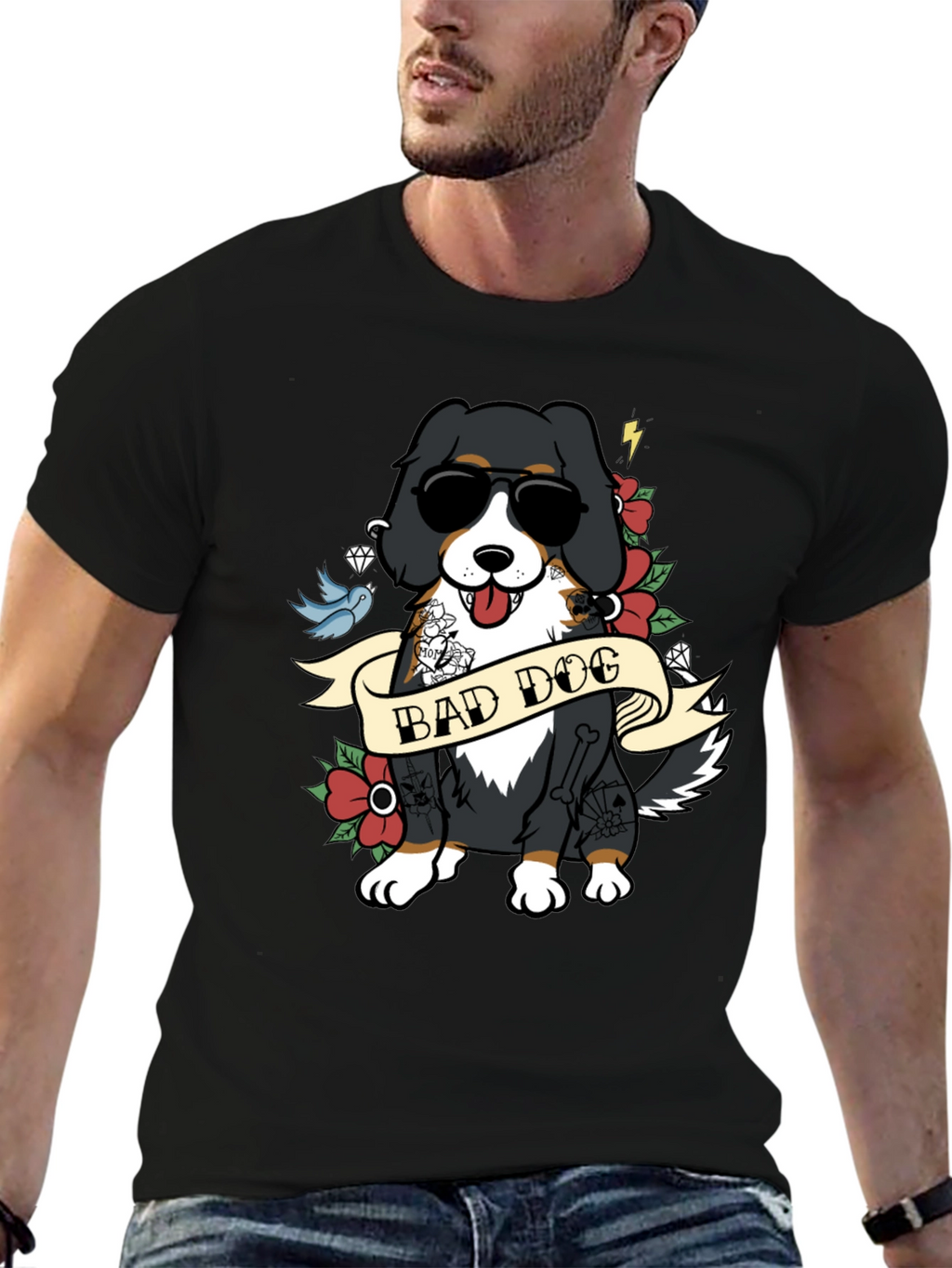 Bad Dog Tattoo Style T-Shirt - Cool Graphic Tee
