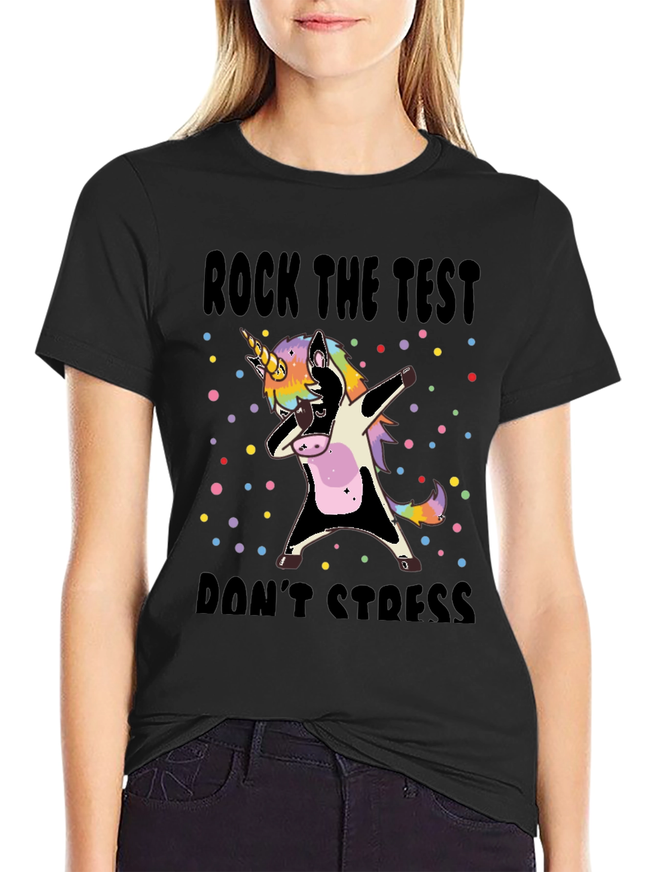 Unicorn Dabbing T-Shirt - Rock The Test Dont Stress