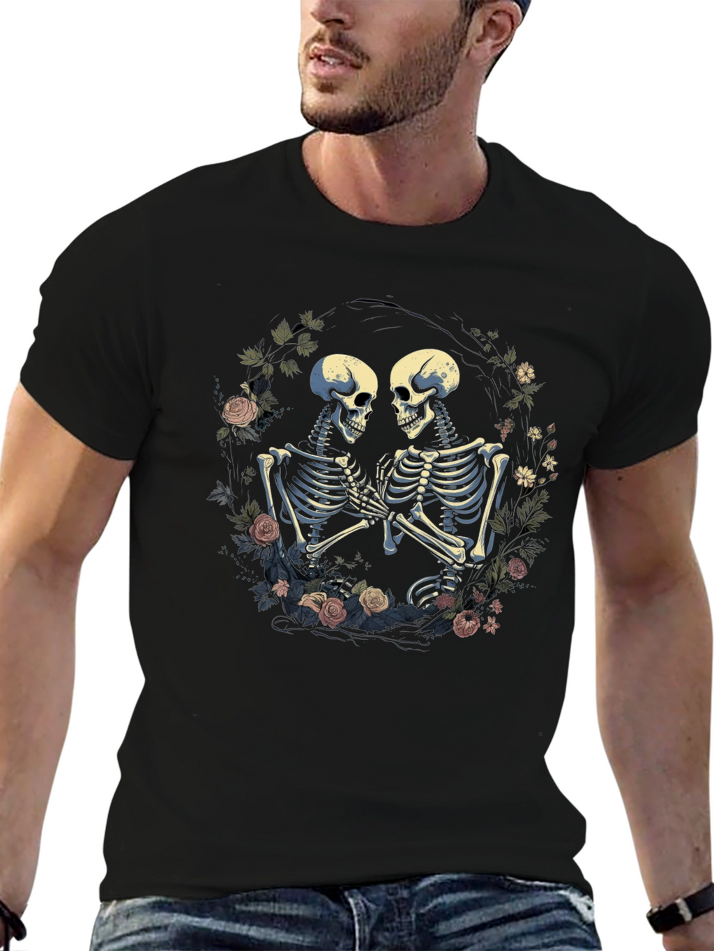 Skeleton Couple T-Shirt - Floral Design