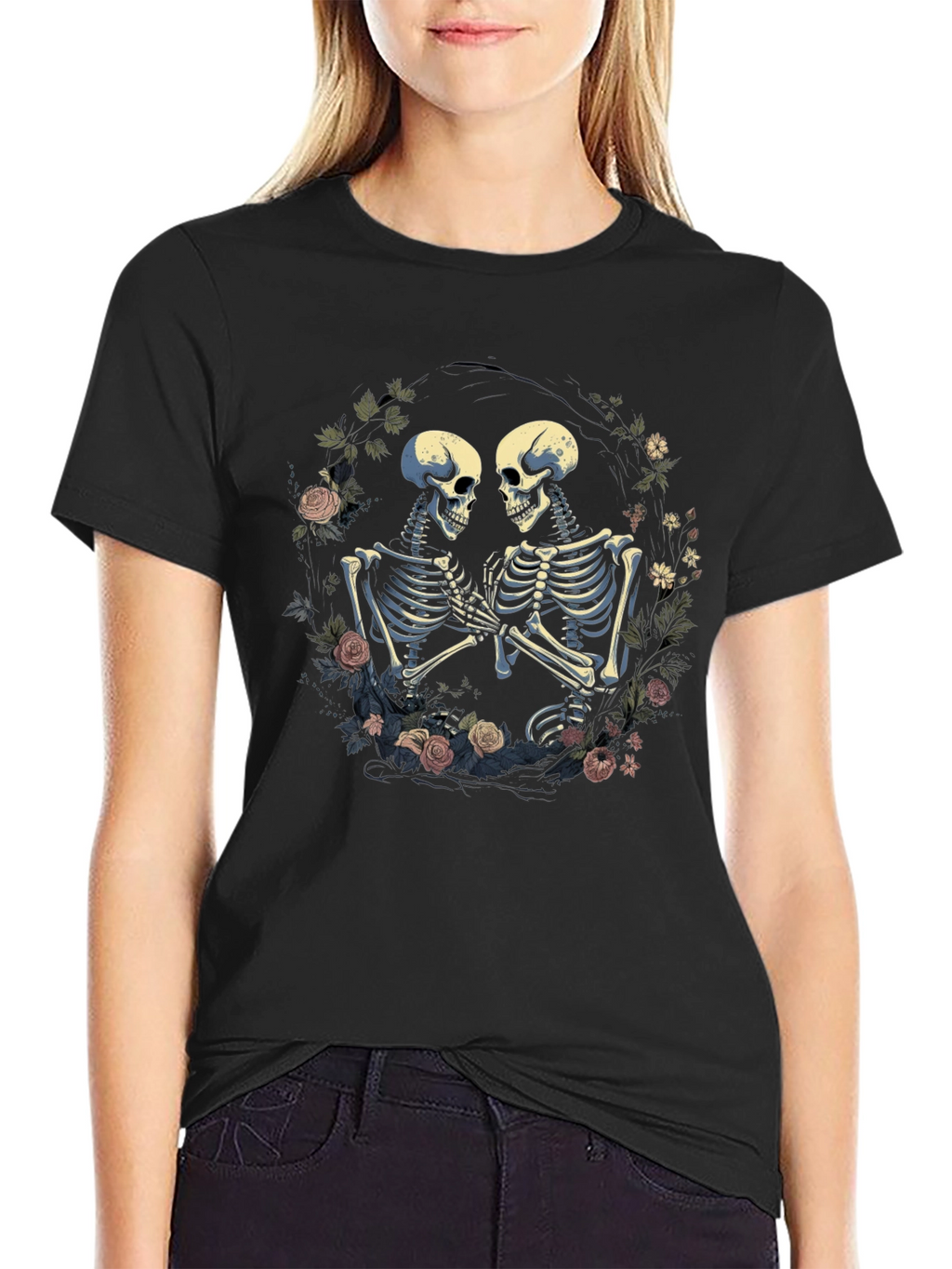 Skeleton Couple T-Shirt - Floral Design