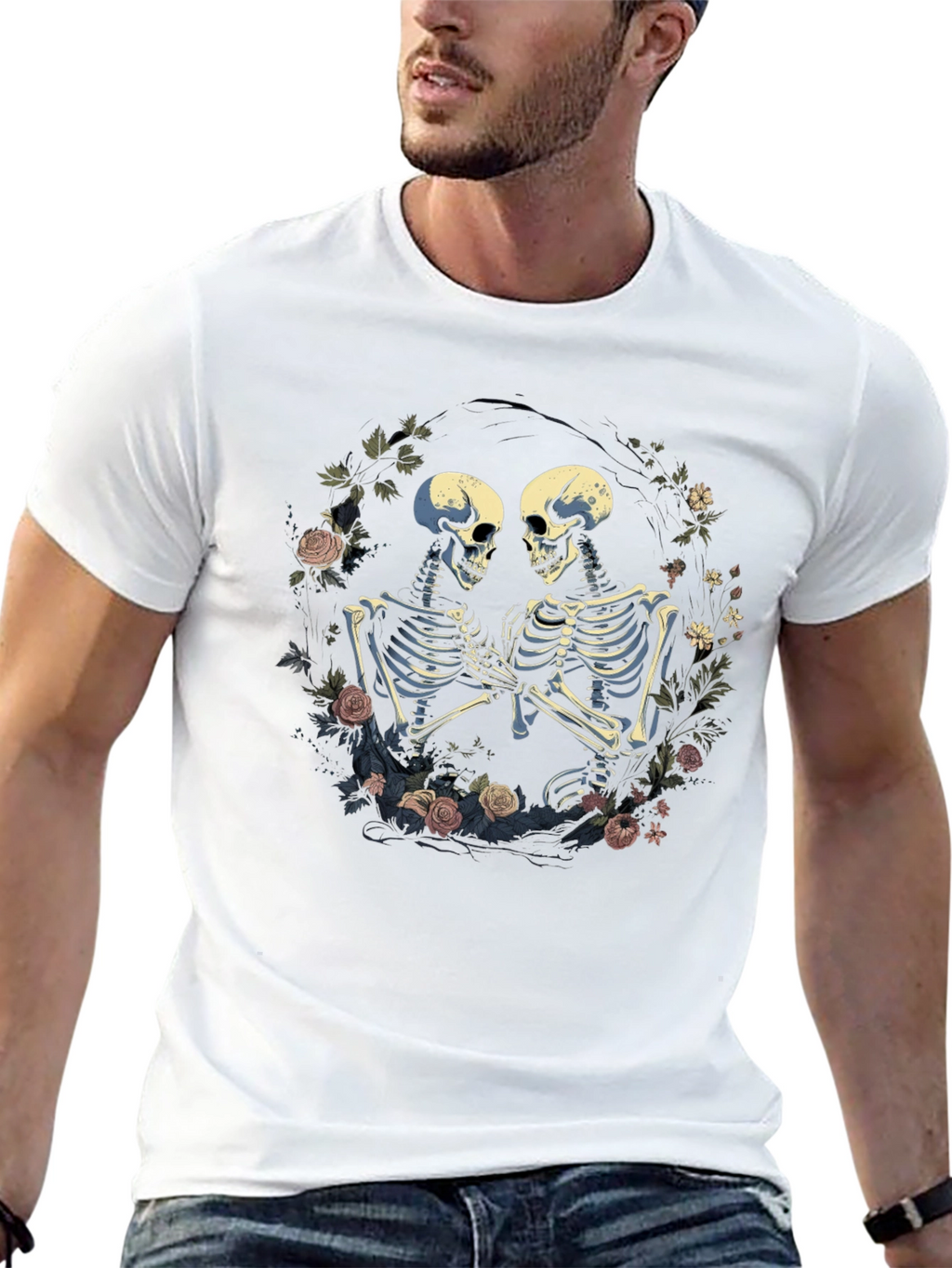Skeleton Couple T-Shirt - Floral Design