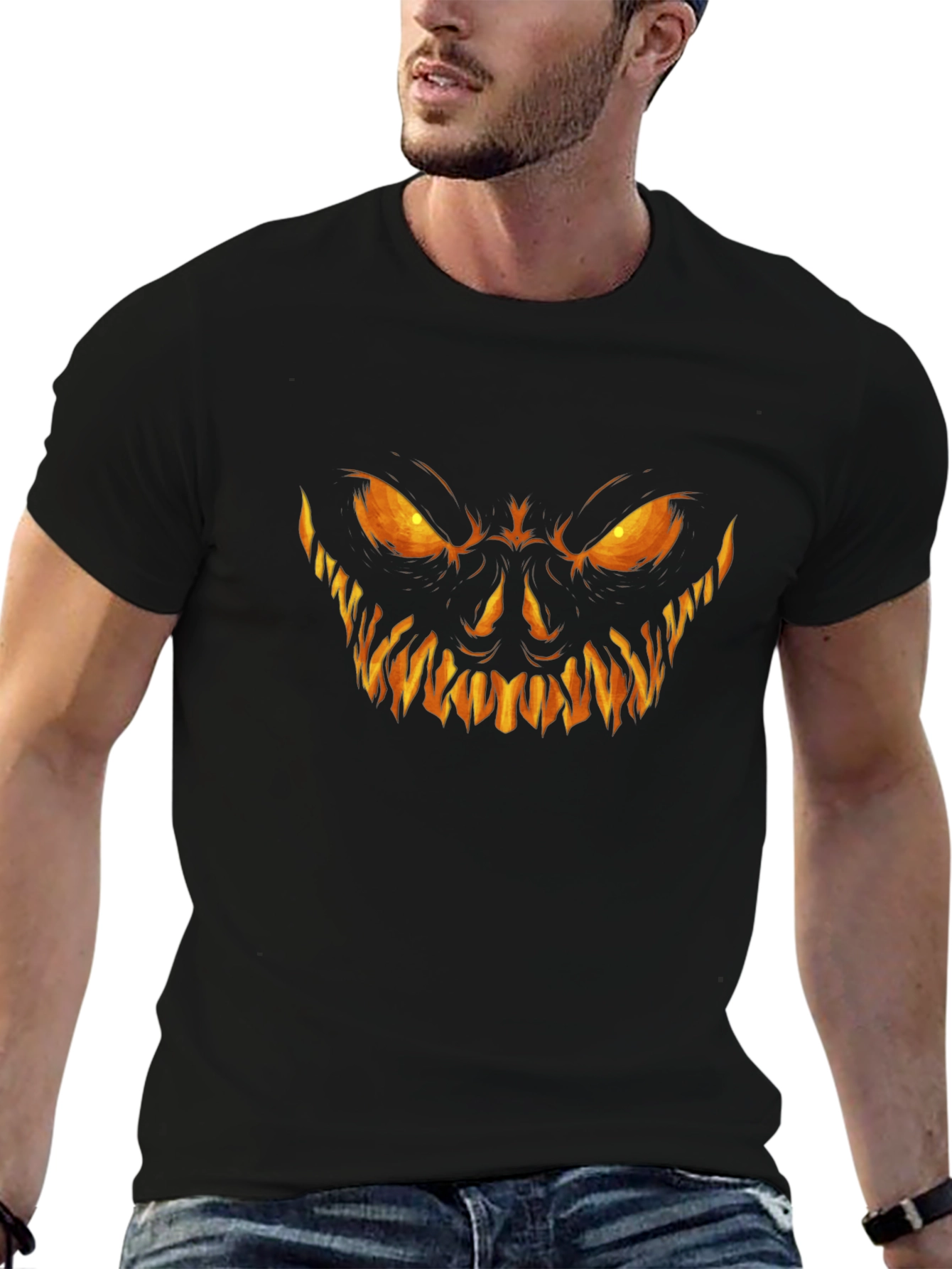 Scary Pumpkin Face Halloween Black T-Shirt