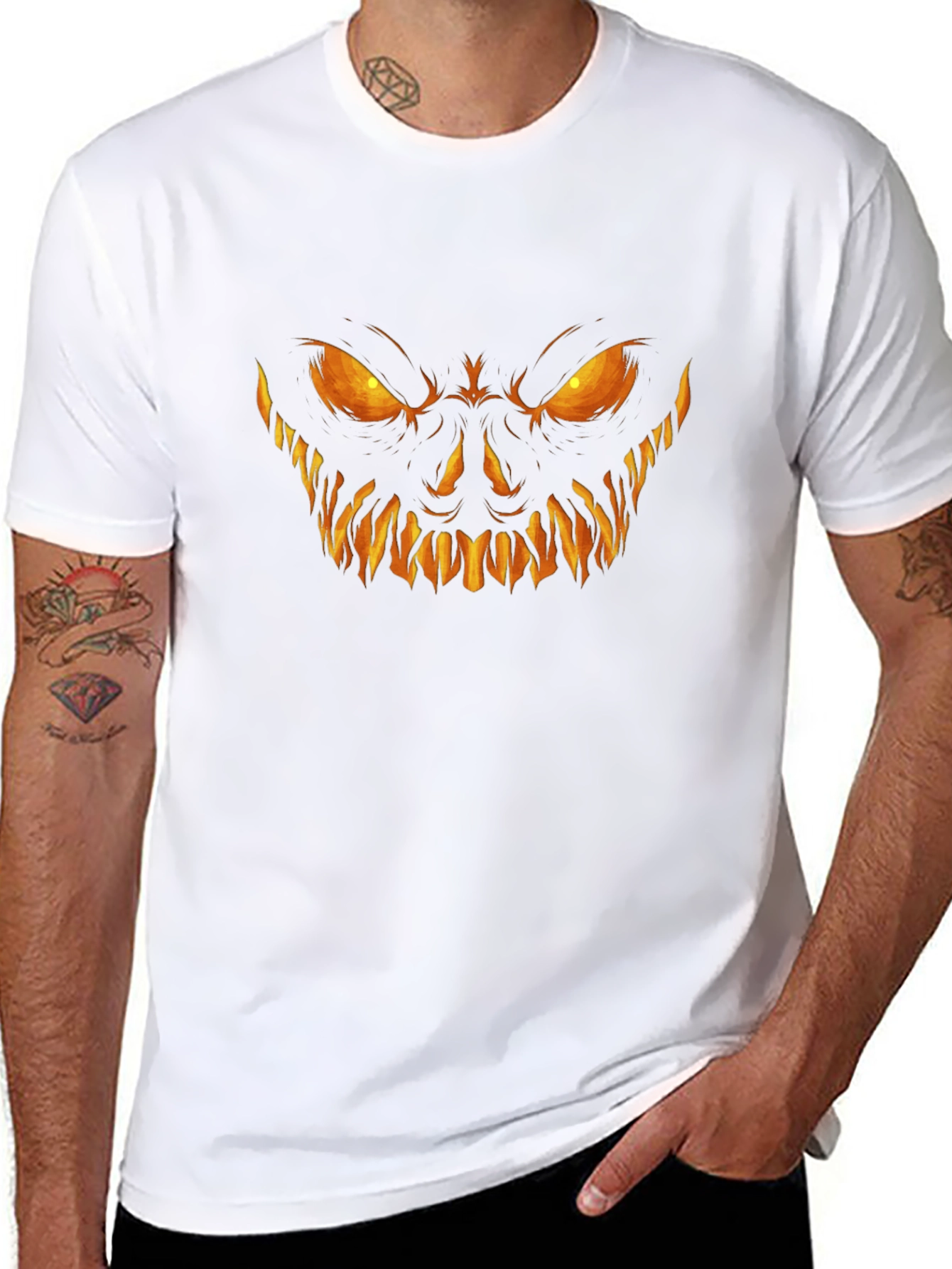 Scary Pumpkin Face Halloween Black T-Shirt