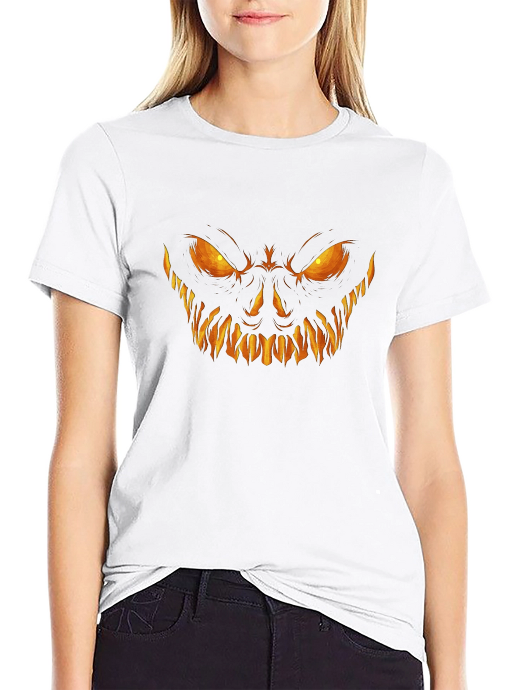 Scary Pumpkin Face Halloween Black T-Shirt