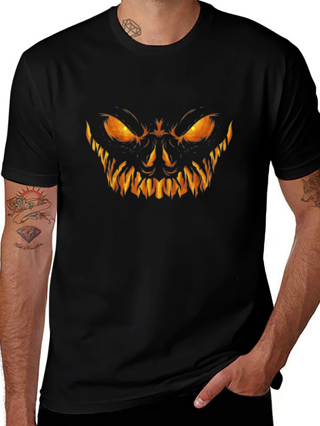 Scary Pumpkin Face Halloween Black T-Shirt