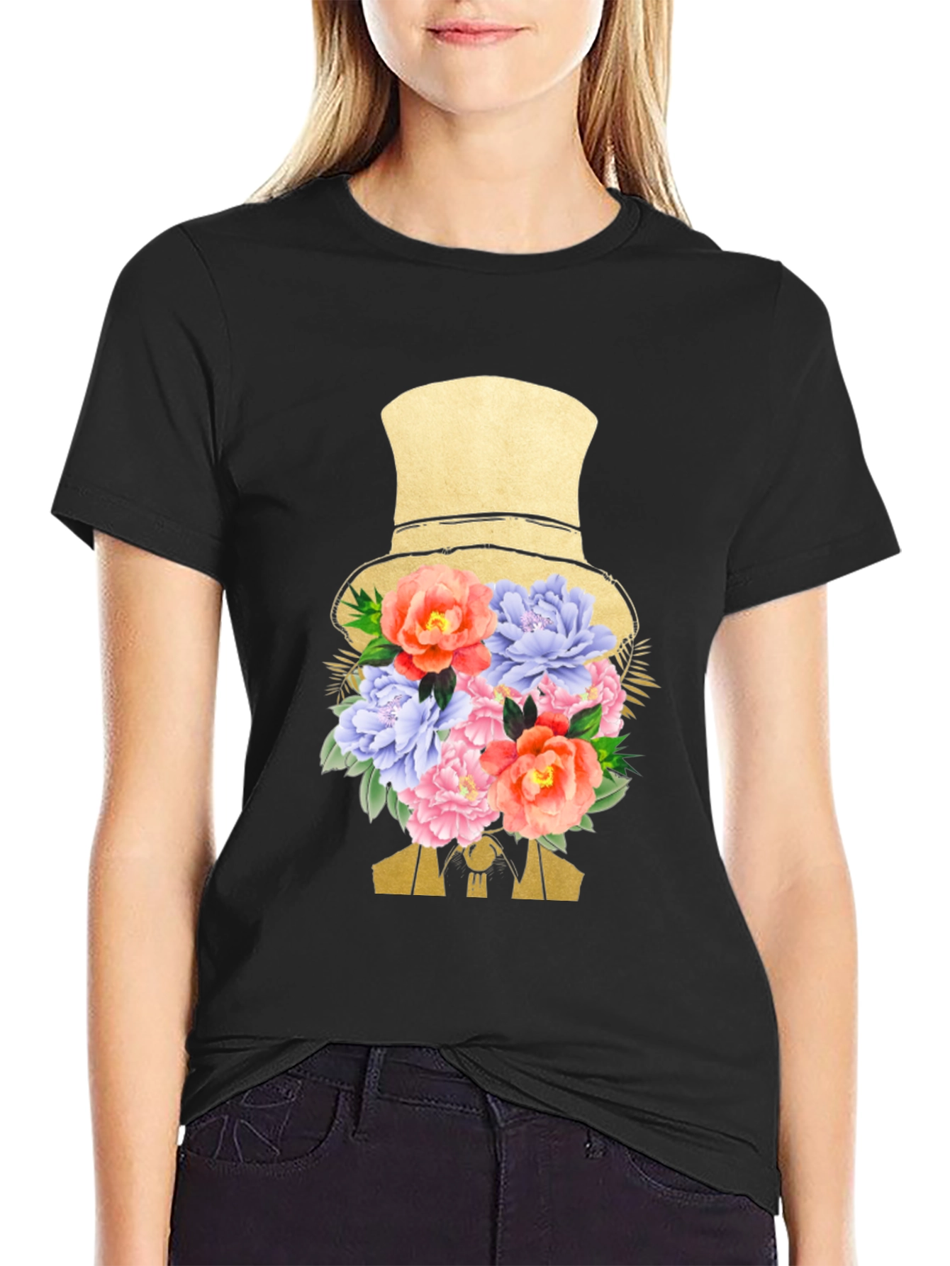 Floral Top Hat Mens T-Shirt - Stylish Graphic Tee