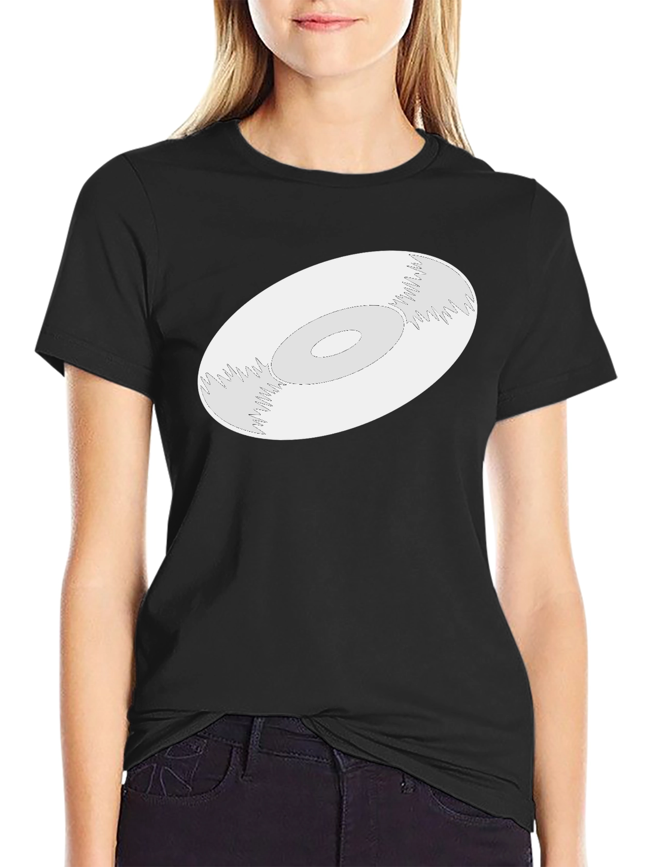 Abstract Vinyl Record Graphic Tee - Modern Black T-Shirt