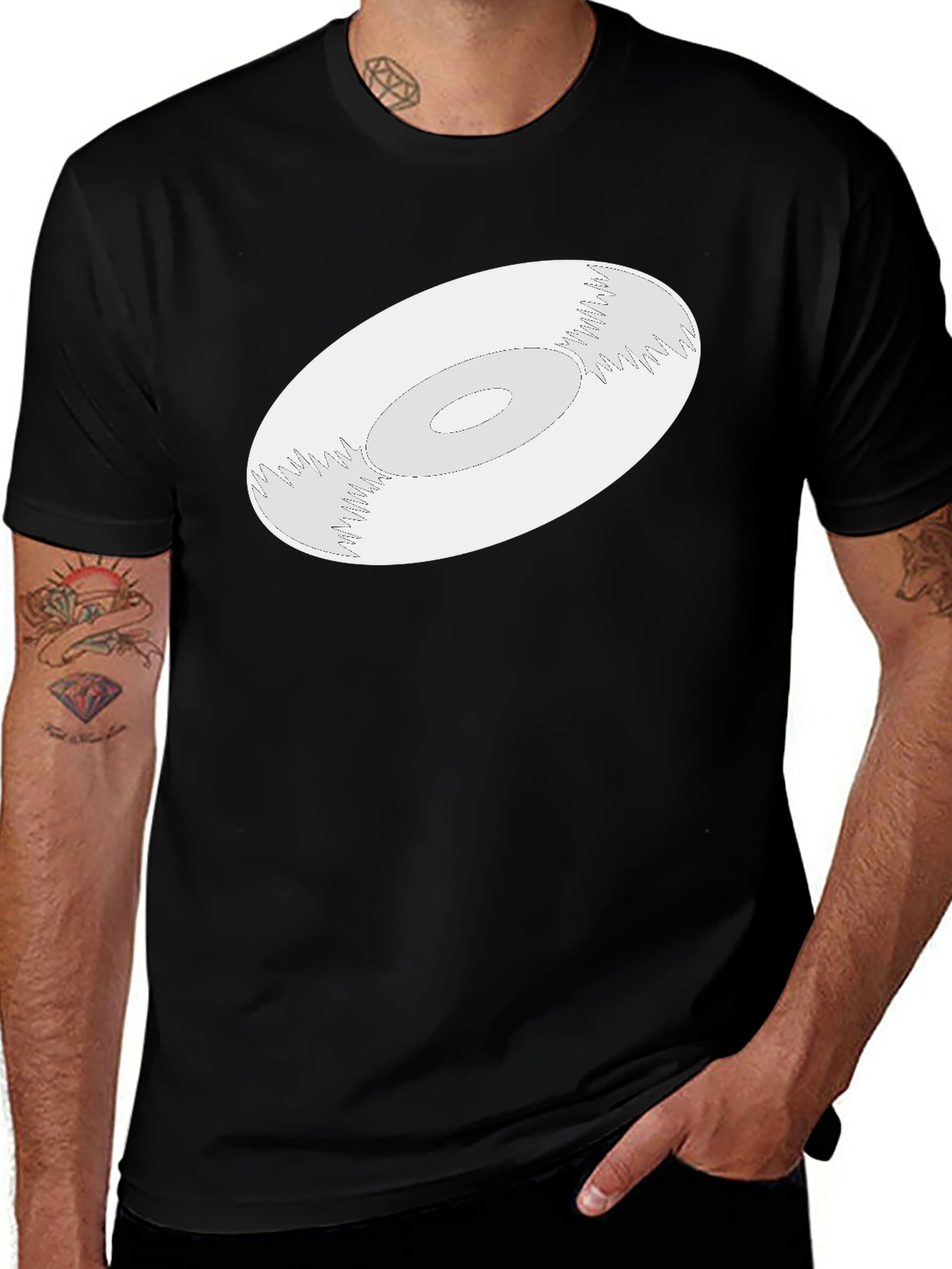 Abstract Vinyl Record Graphic Tee - Modern Black T-Shirt