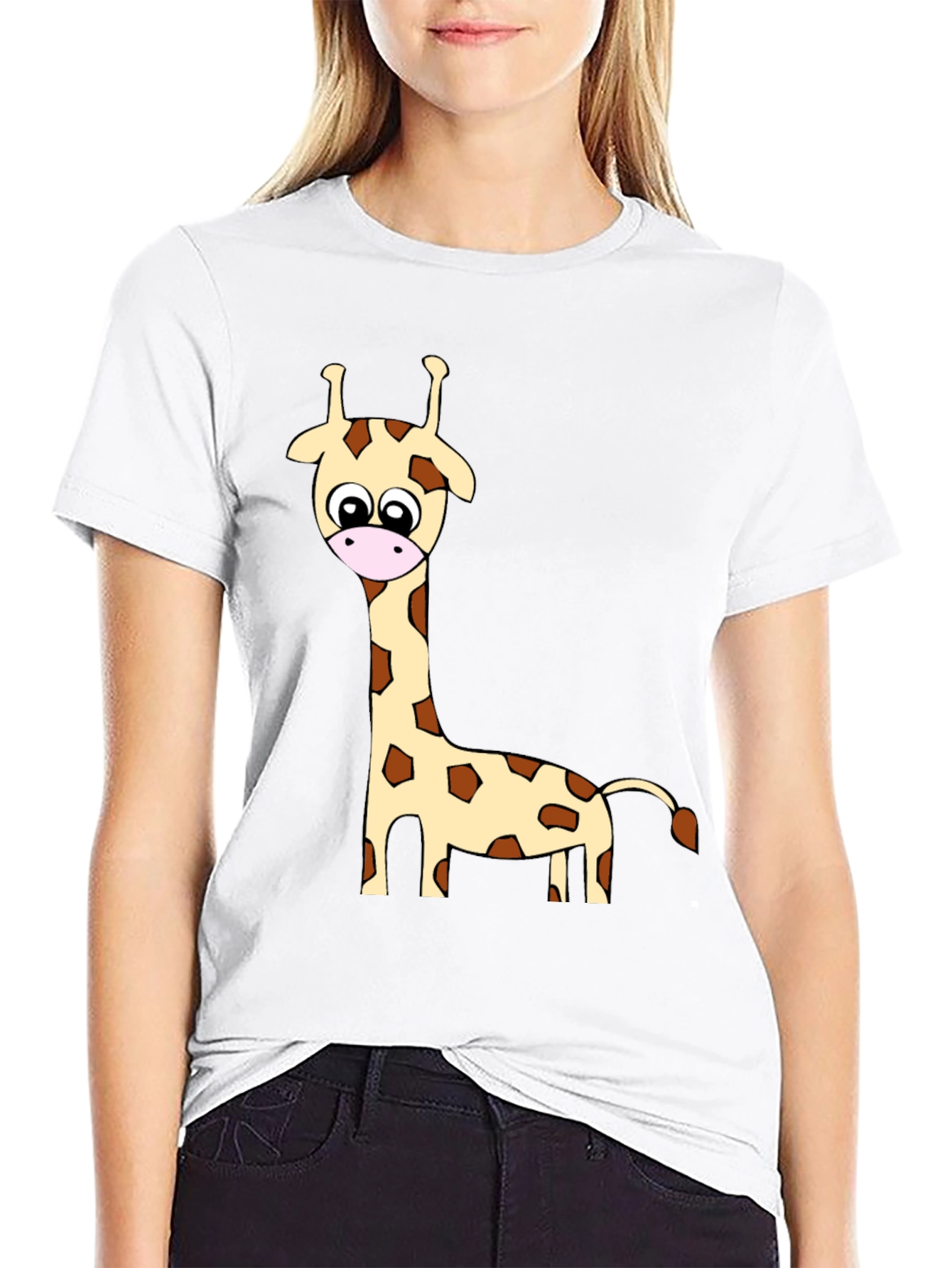 Cartoon Giraffe Print Crew Neck T-Shirt