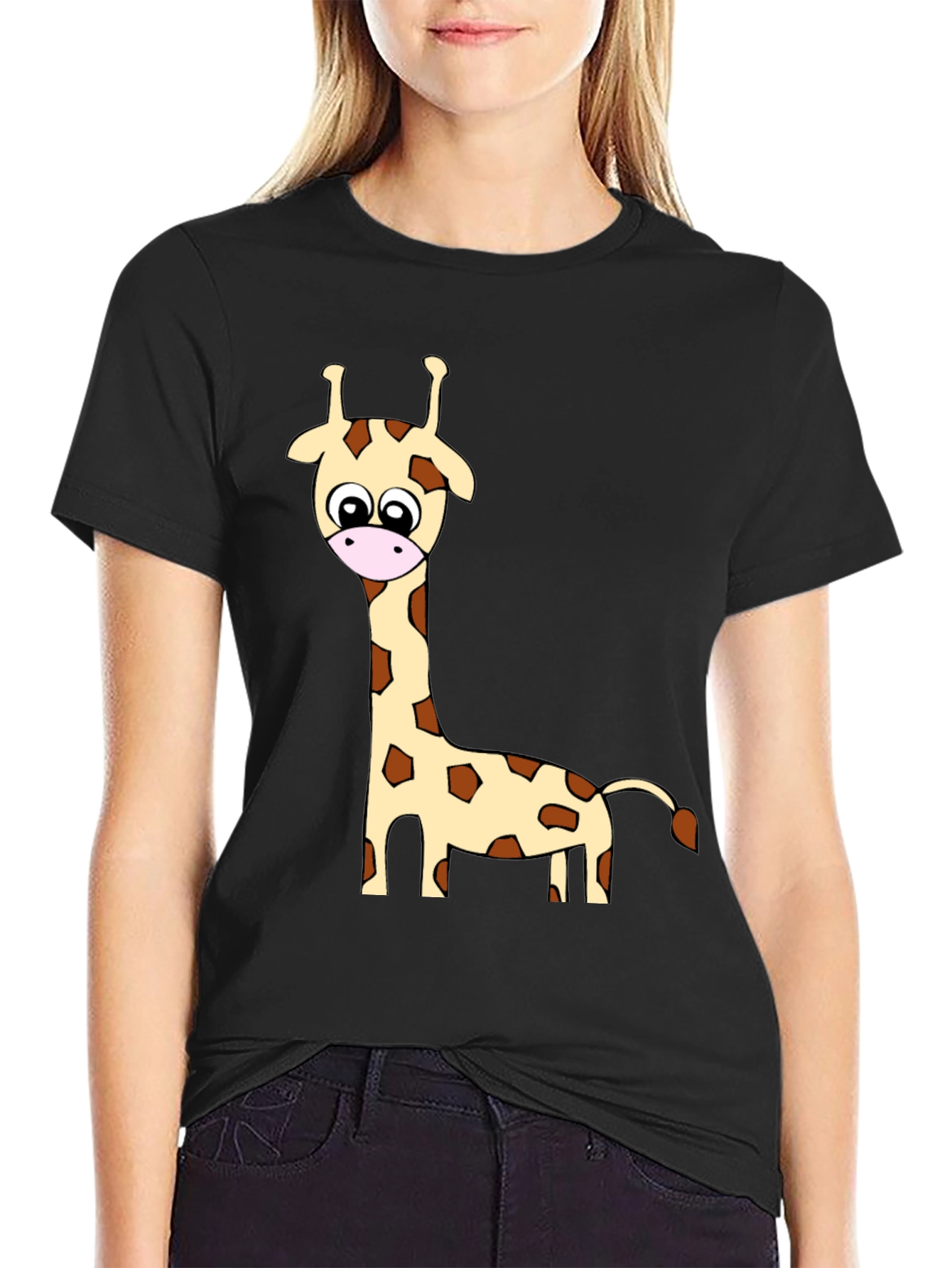 Cartoon Giraffe Print Crew Neck T-Shirt