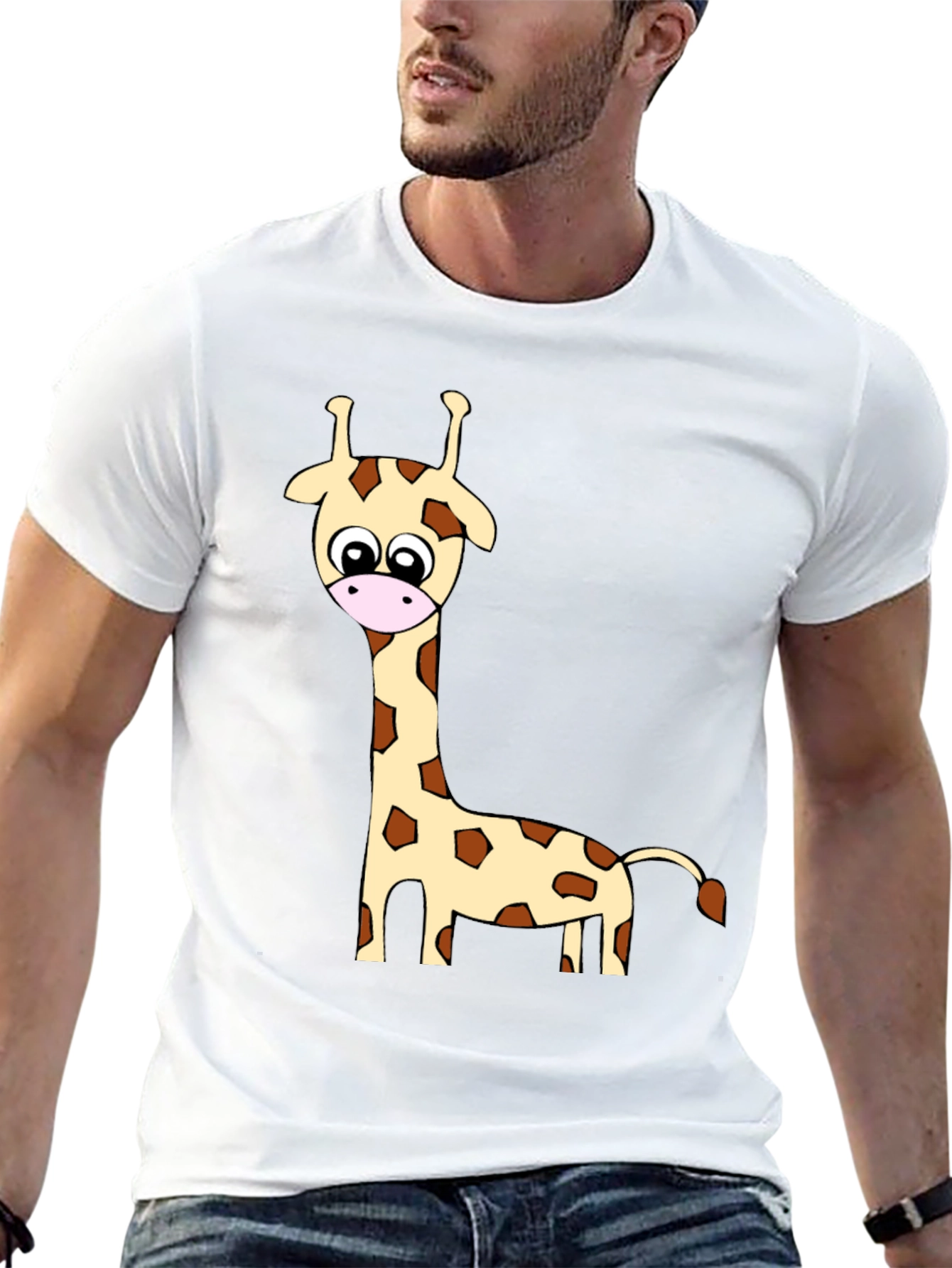 Cartoon Giraffe Print Crew Neck T-Shirt