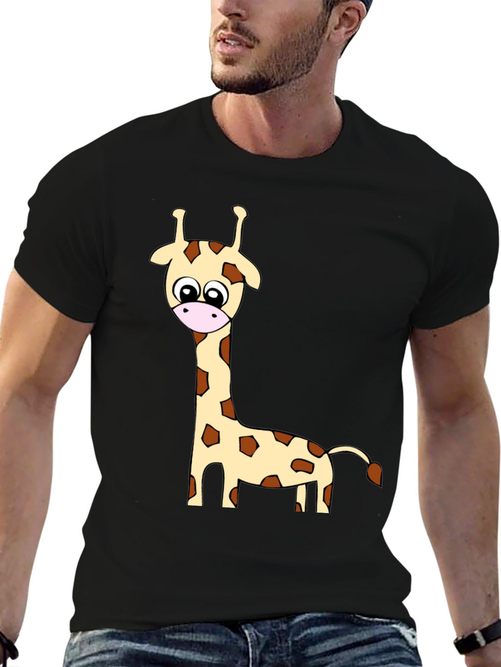 Cartoon Giraffe Print Crew Neck T-Shirt