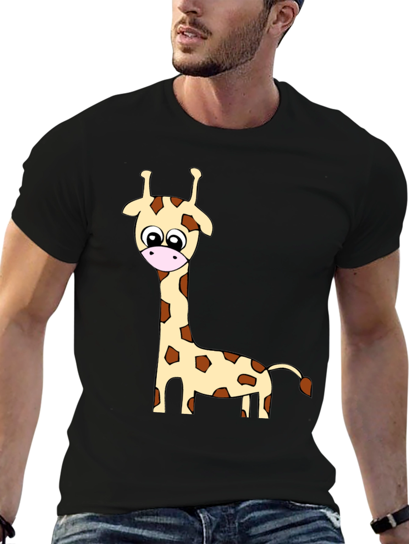 Cartoon Giraffe Print Crew Neck T-Shirt