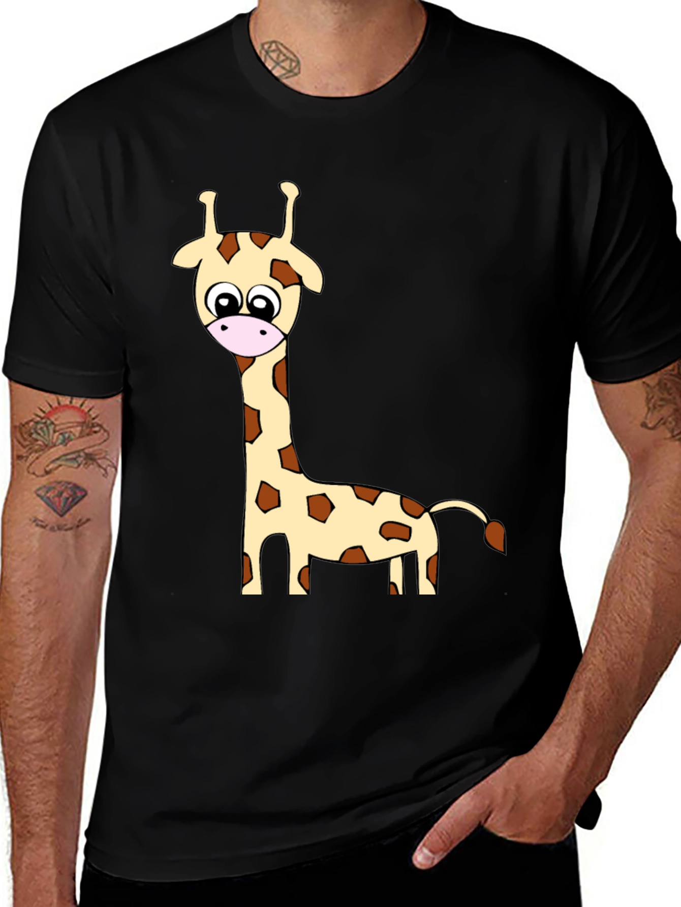 Cartoon Giraffe Print Crew Neck T-Shirt