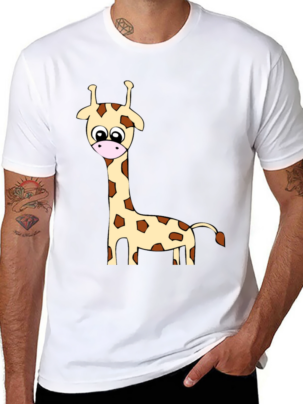 Cartoon Giraffe Print Crew Neck T-Shirt