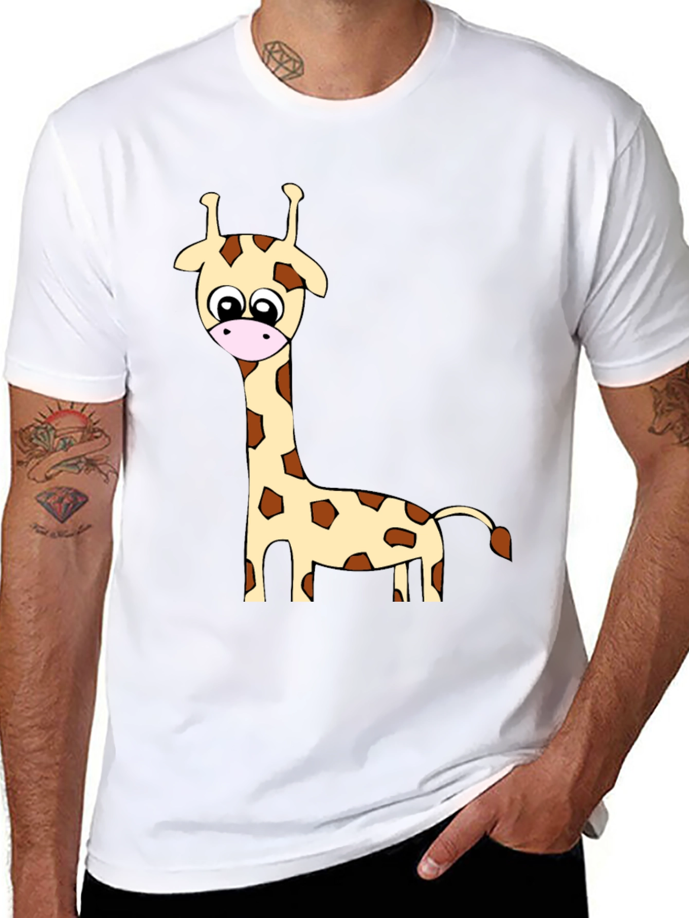 Cartoon Giraffe Print Crew Neck T-Shirt