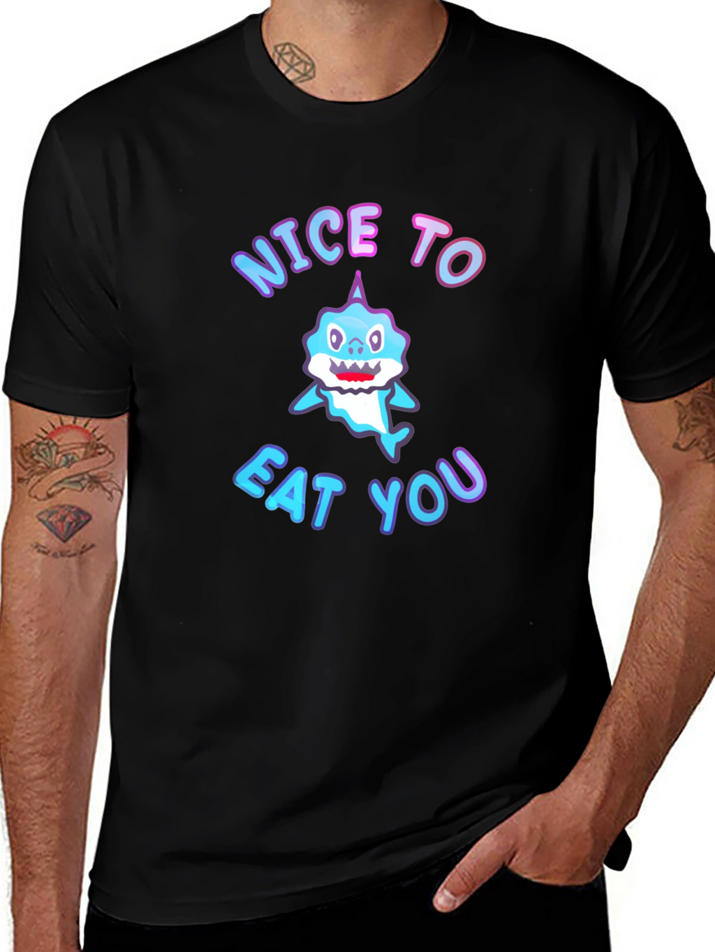 Shark Nice to Eat You Black T-Shirt