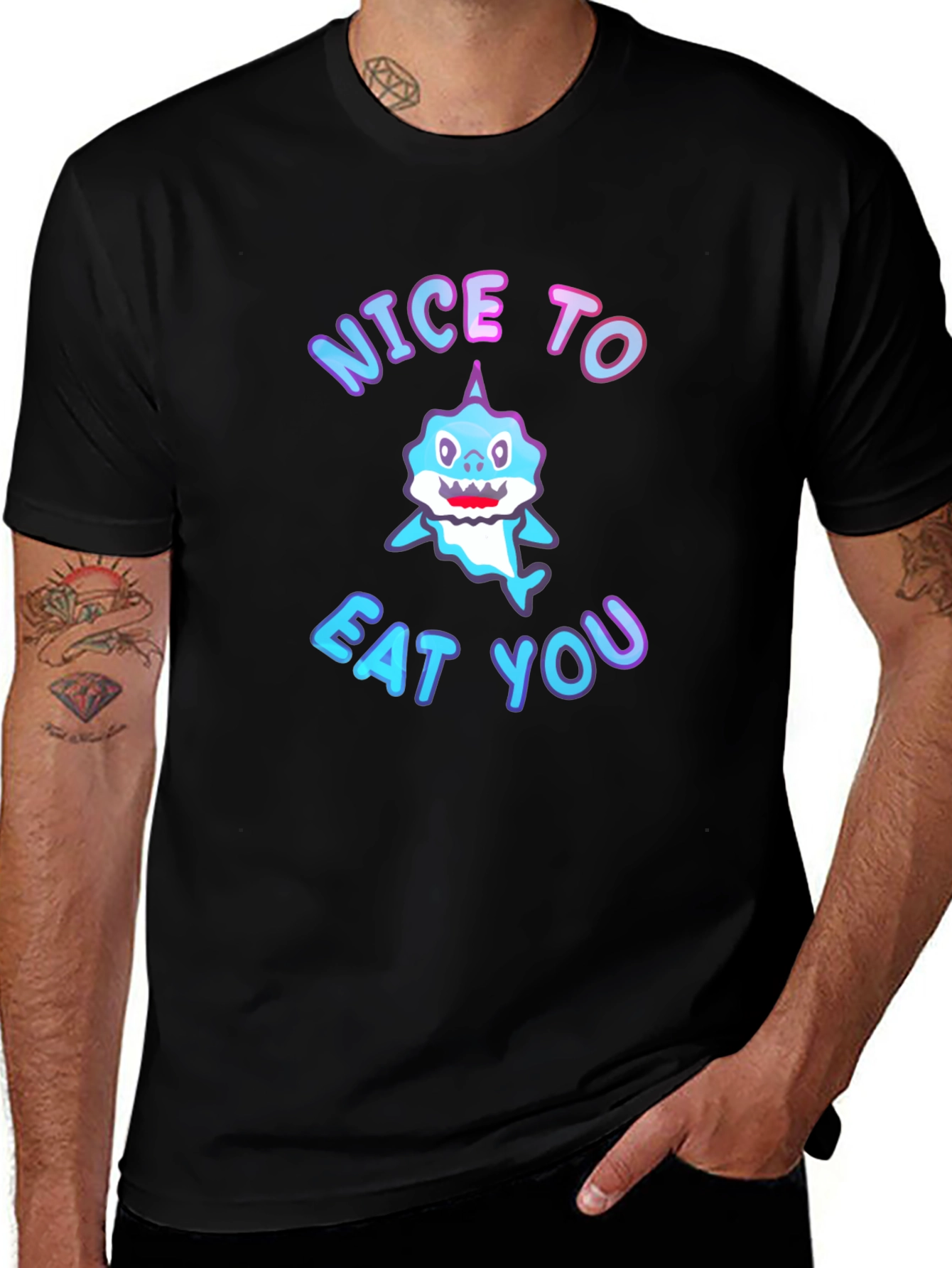 Shark Nice to Eat You Black T-Shirt