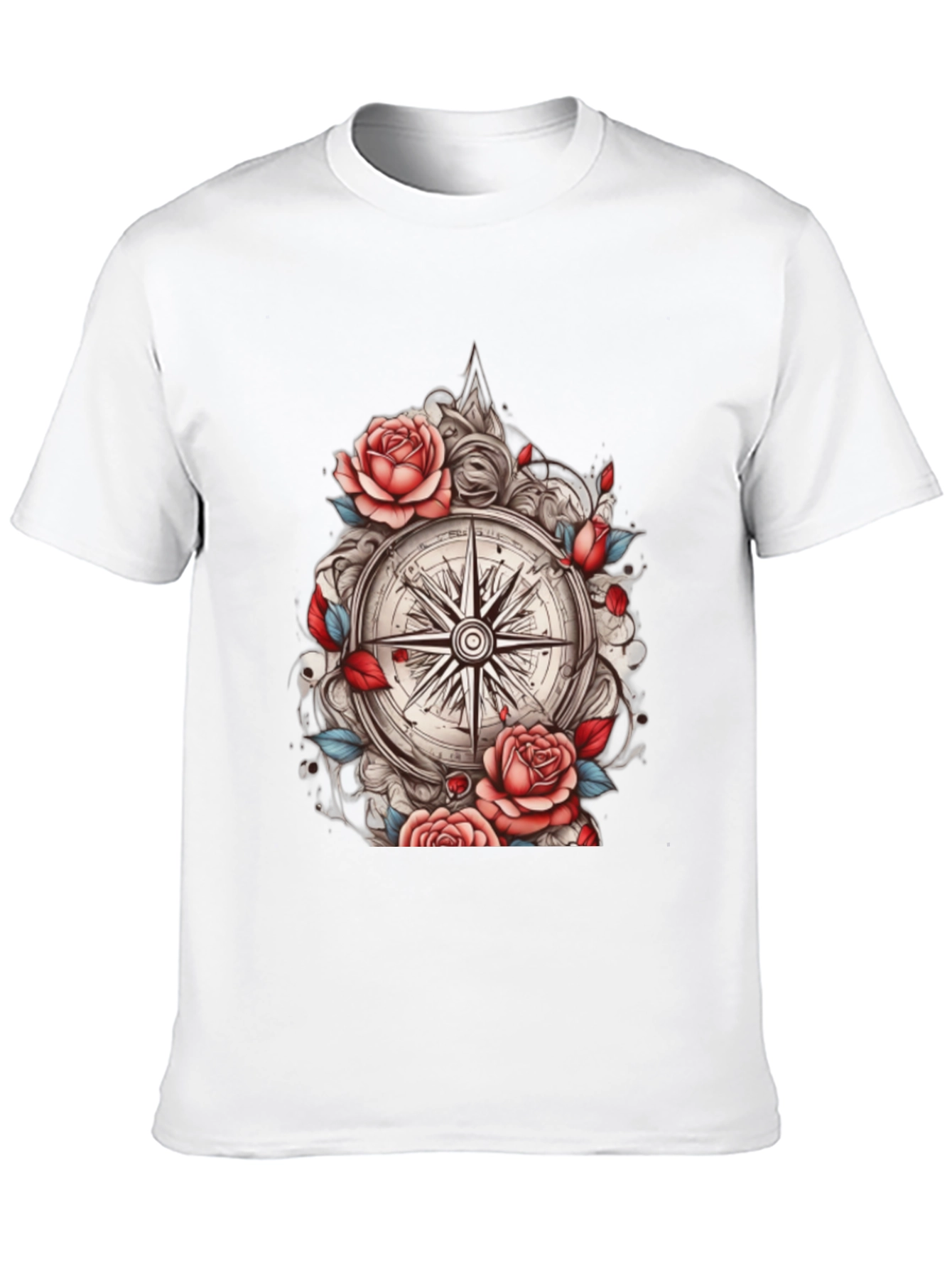 Compass Rose Floral Graphic Tee - Black