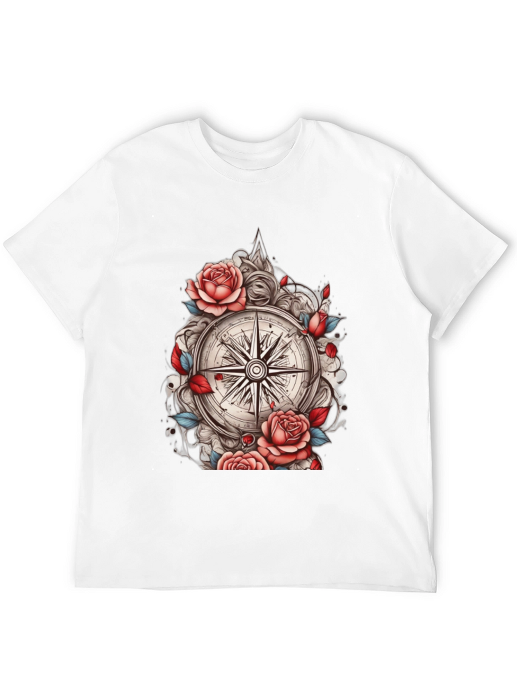 Compass Rose Floral Graphic Tee - Black