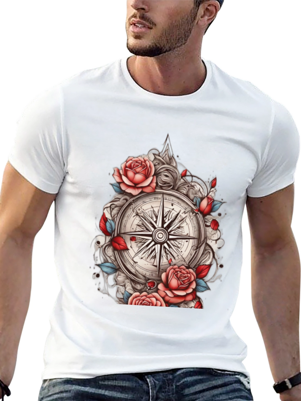 Compass Rose Floral Graphic Tee - Black