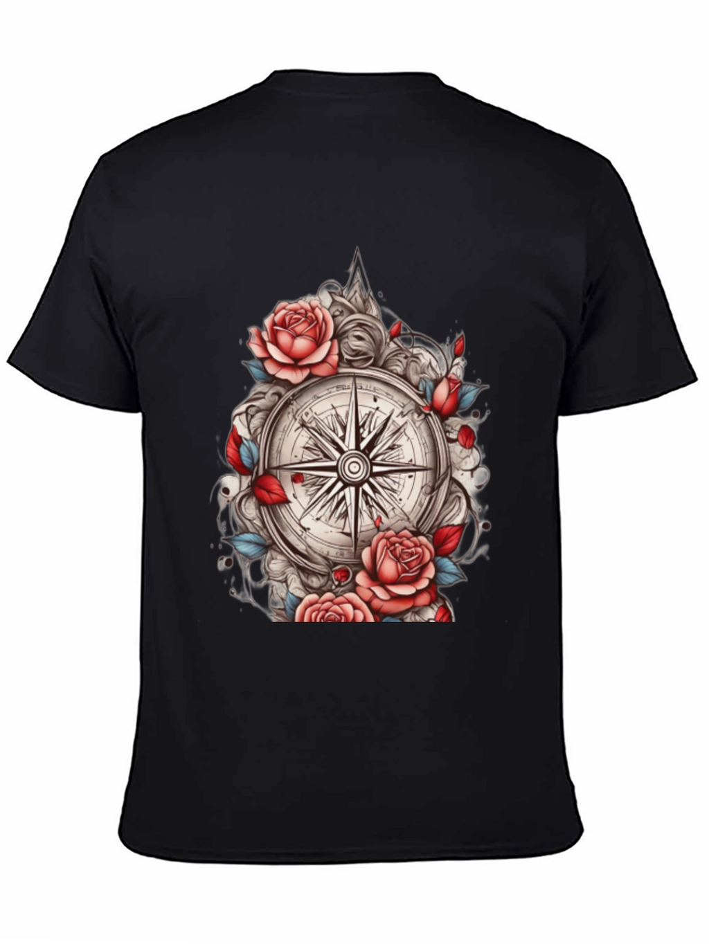 Compass Rose Floral Graphic Tee - Black