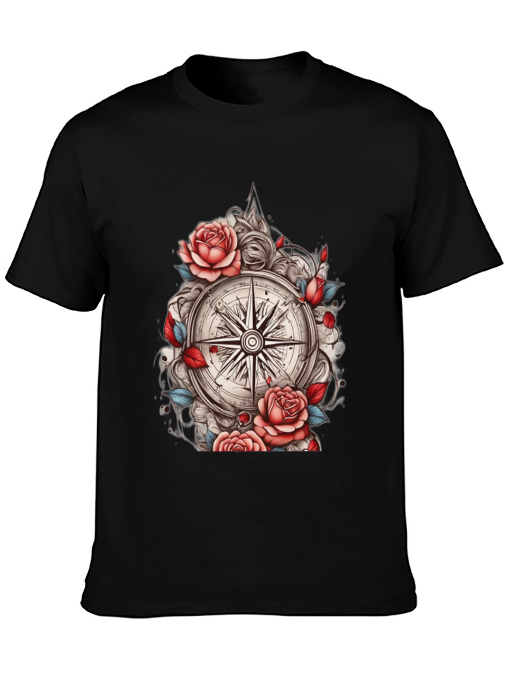 Compass Rose Floral Graphic Tee - Black