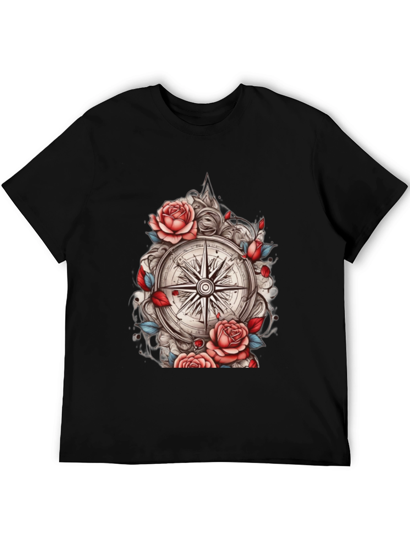 Compass Rose Floral Graphic Tee - Black
