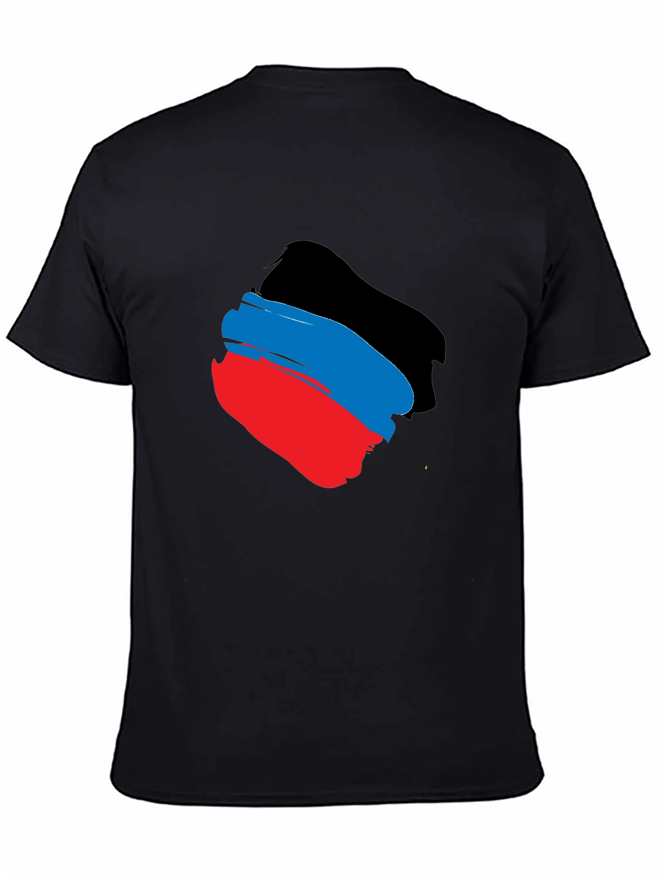 Black T-Shirt with Tricolor Brushstroke Design