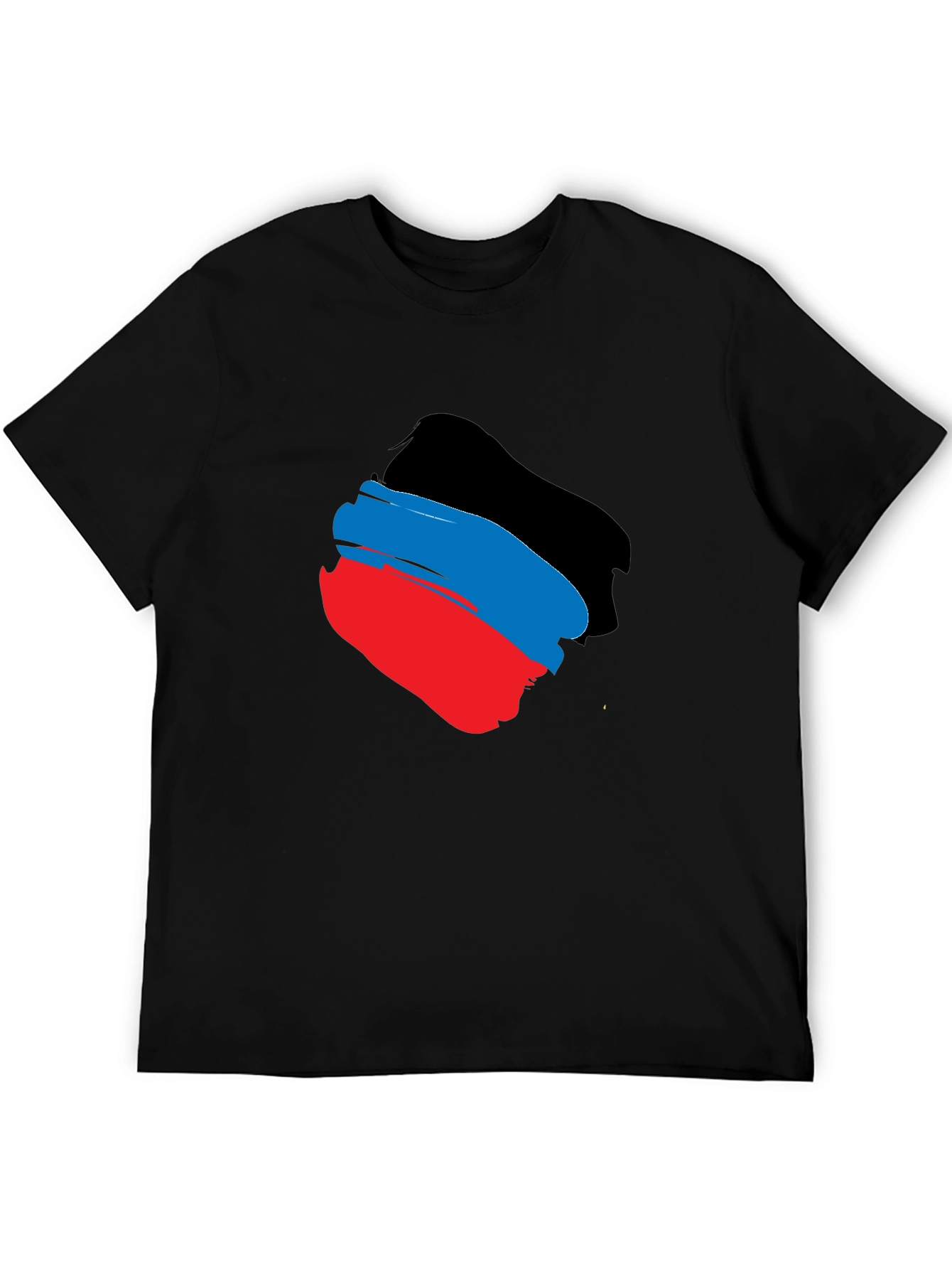 Black T-Shirt with Tricolor Brushstroke Design
