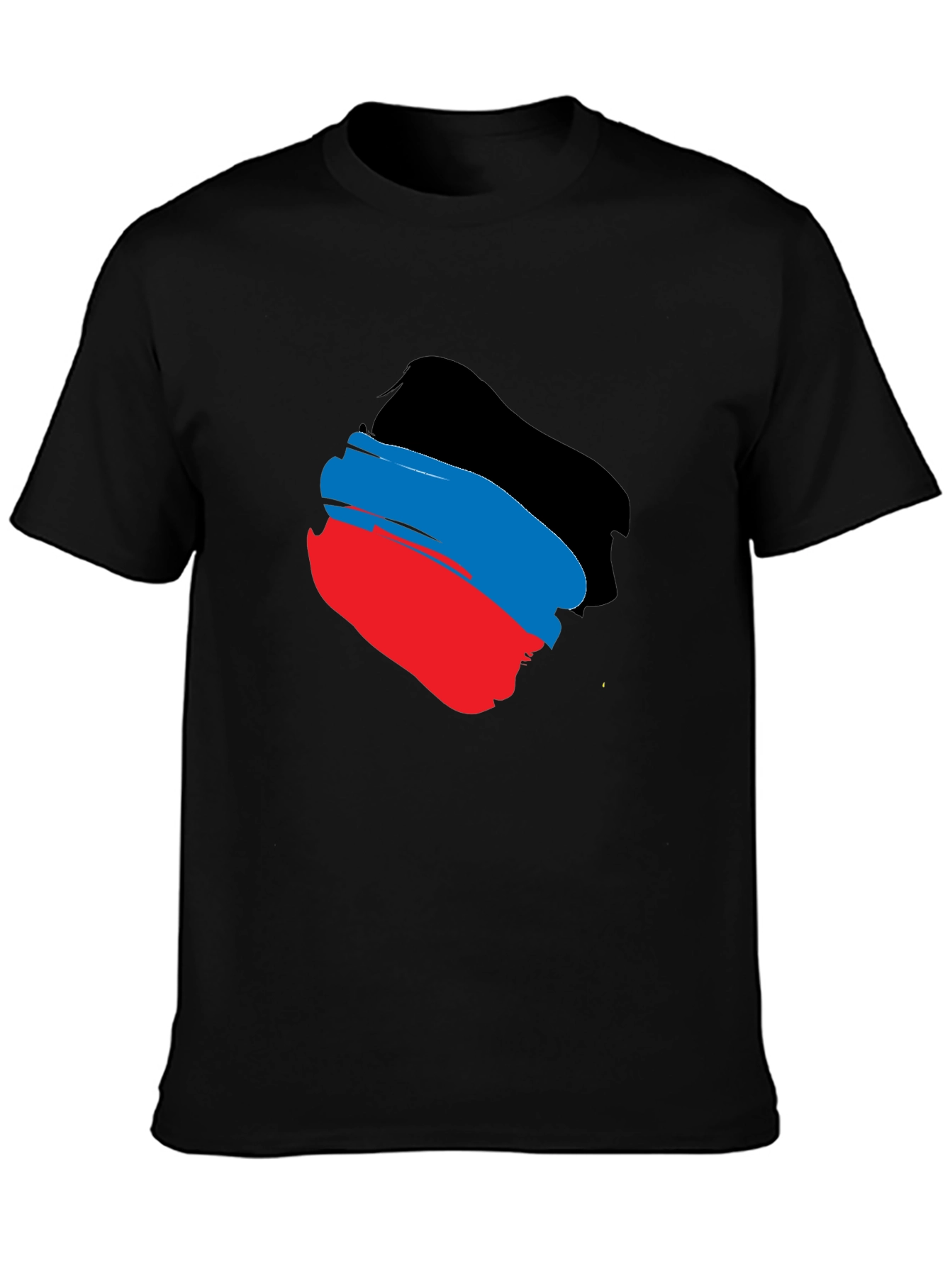 Black T-Shirt with Tricolor Brushstroke Design