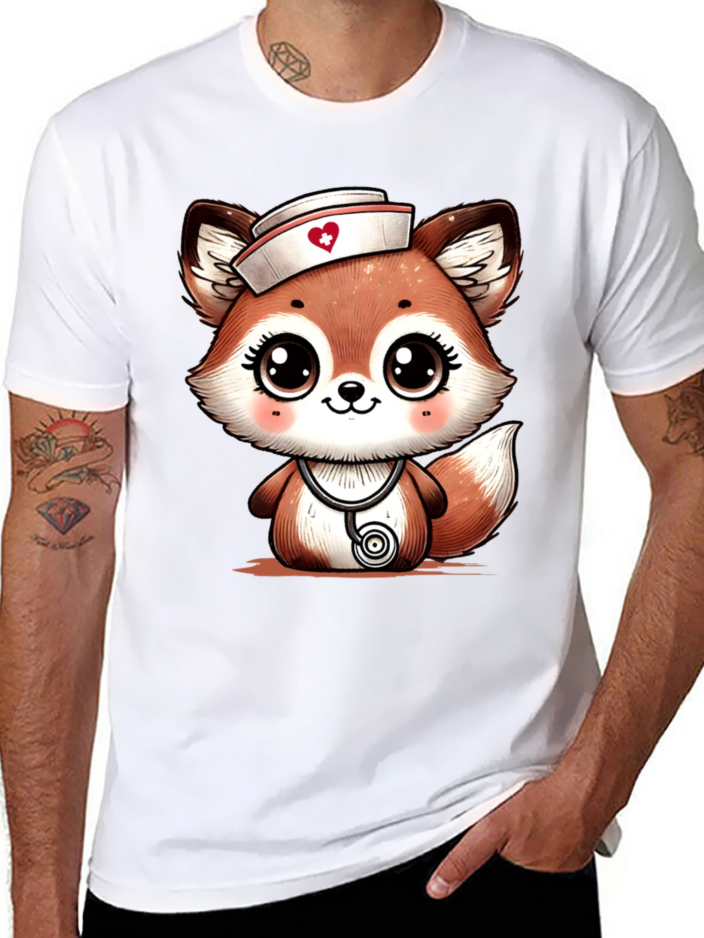 Cute Fox Nurse T-Shirt - Cartoon Animal Tee