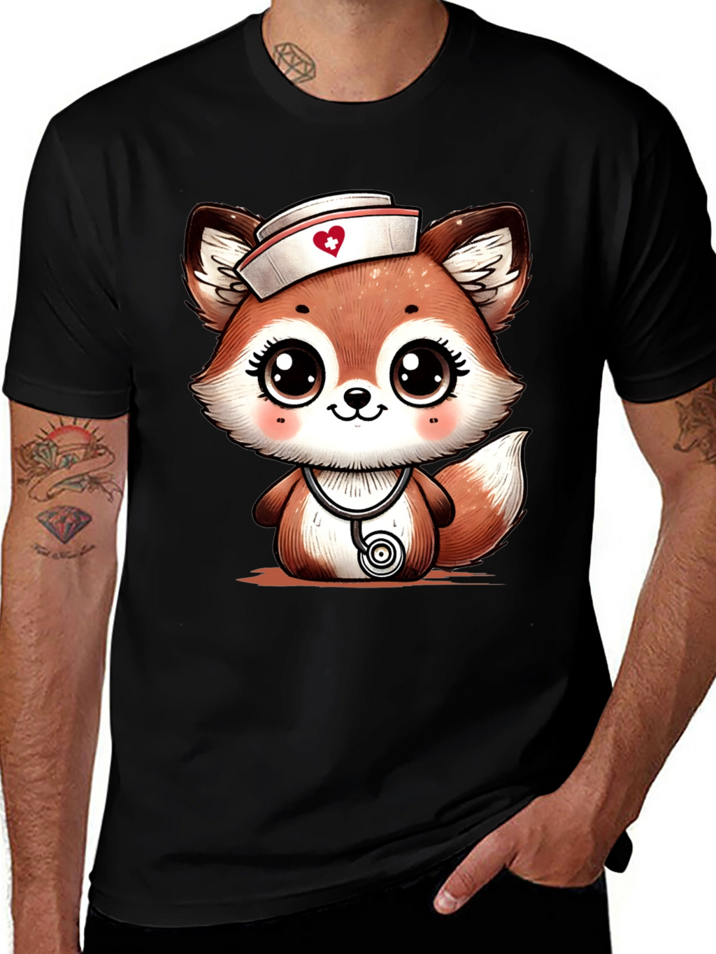 Cute Fox Nurse T-Shirt - Cartoon Animal Tee