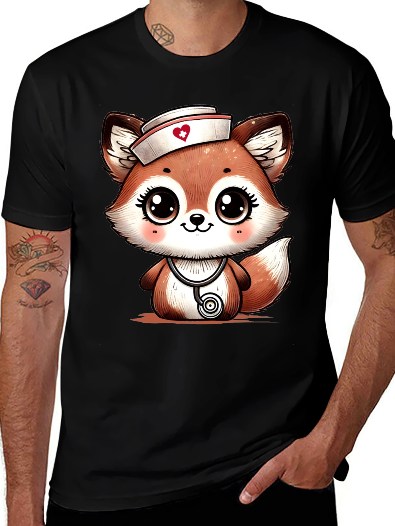 Cute Fox Nurse T-Shirt - Cartoon Animal Tee