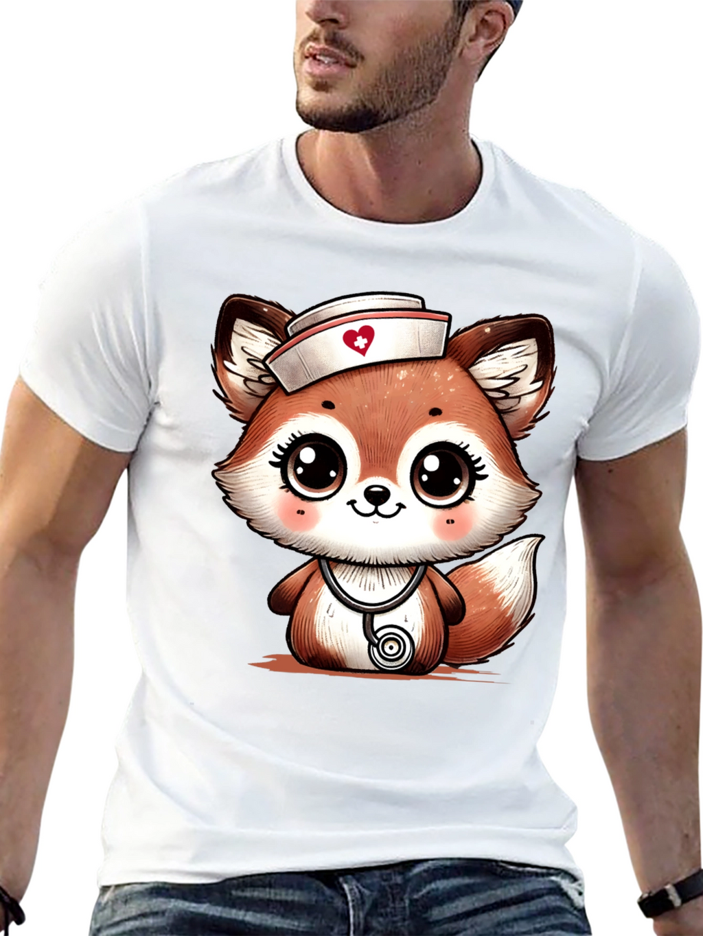 Cute Fox Nurse T-Shirt - Cartoon Animal Tee