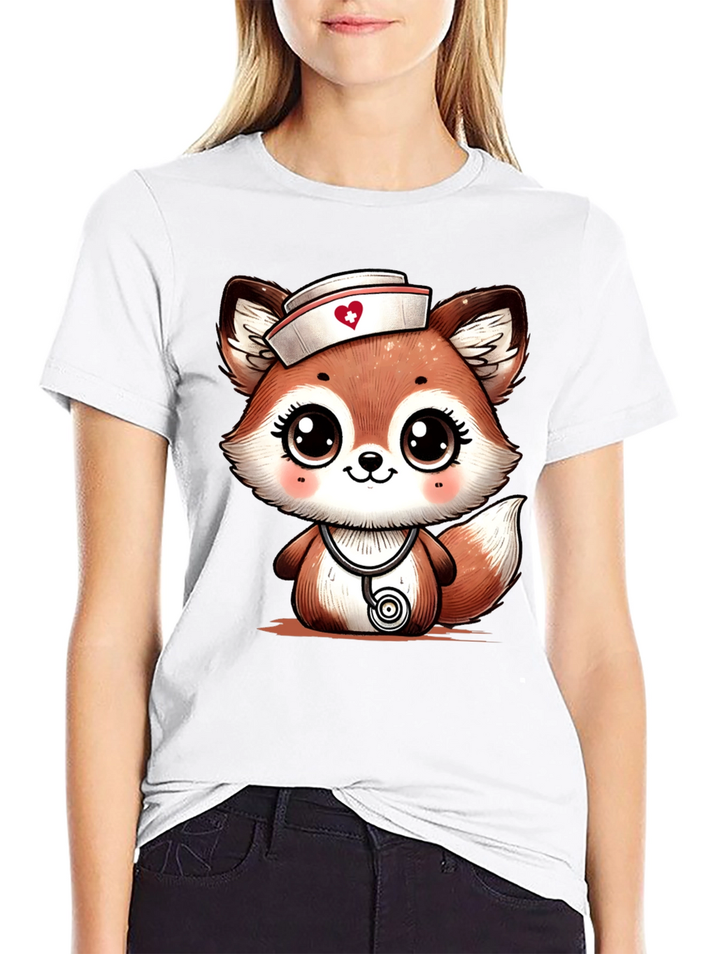 Cute Fox Nurse T-Shirt - Cartoon Animal Tee