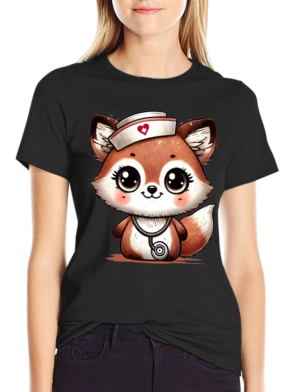 Cute Fox Nurse T-Shirt - Cartoon Animal Tee