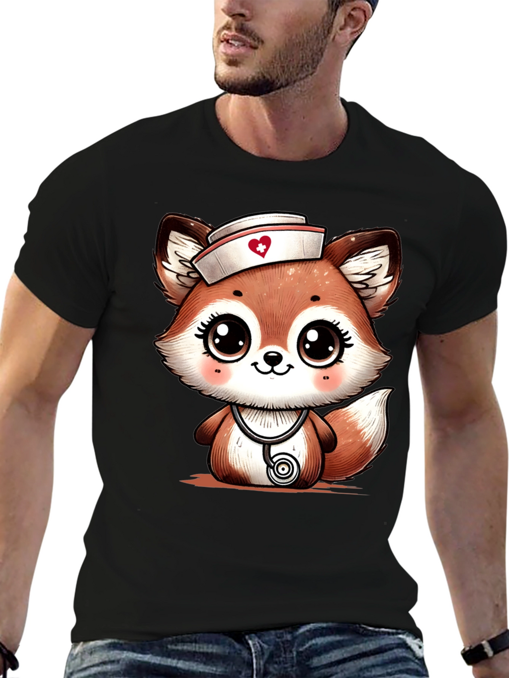 Cute Fox Nurse T-Shirt - Cartoon Animal Tee
