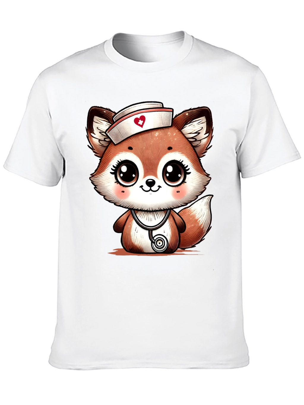 Cute Fox Nurse T-Shirt - Cartoon Animal Tee