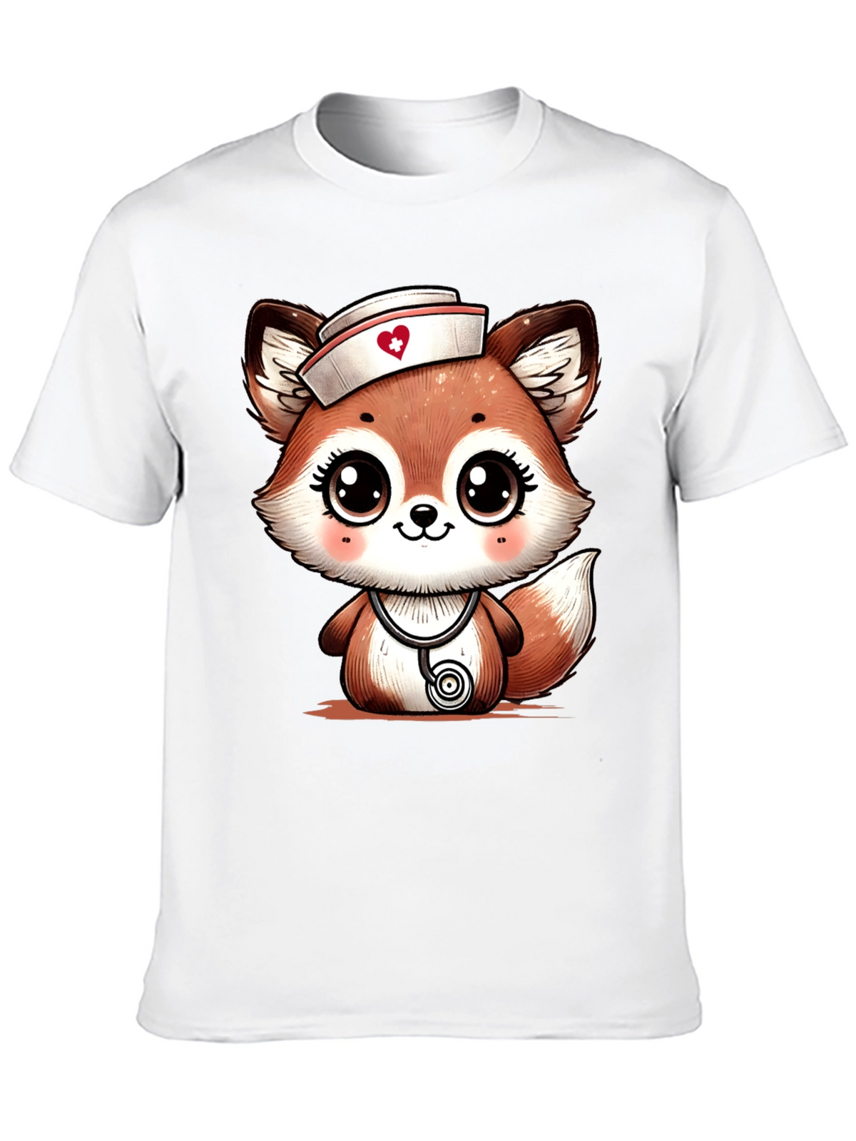 Cute Fox Nurse T-Shirt - Cartoon Animal Tee