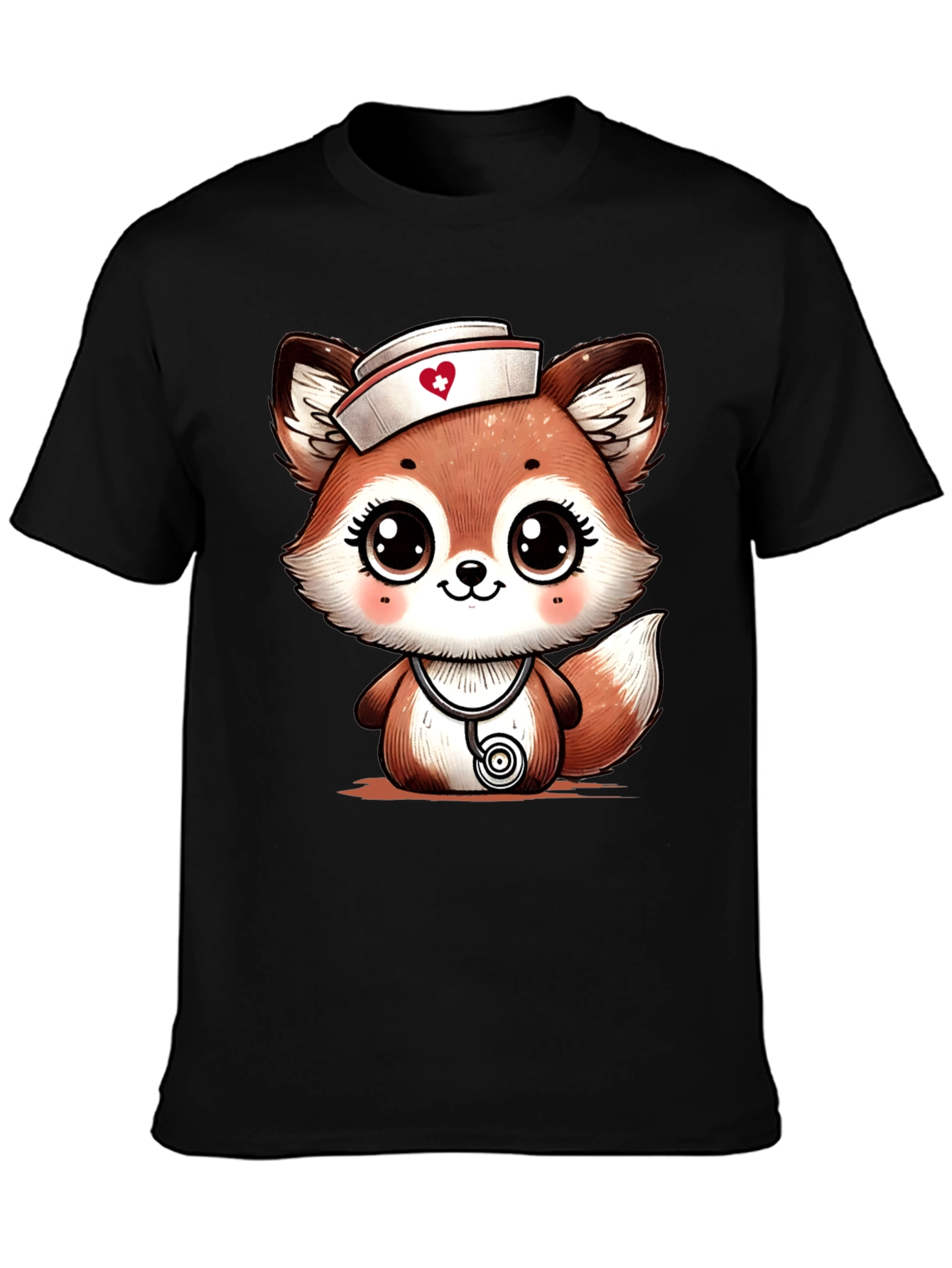 Cute Fox Nurse T-Shirt - Cartoon Animal Tee