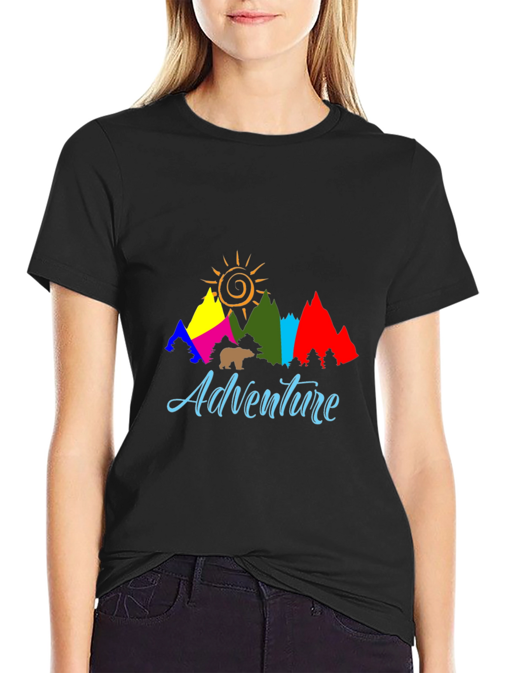 Adventure T-Shirt: Mountains Sun and Bear Graphic Tee