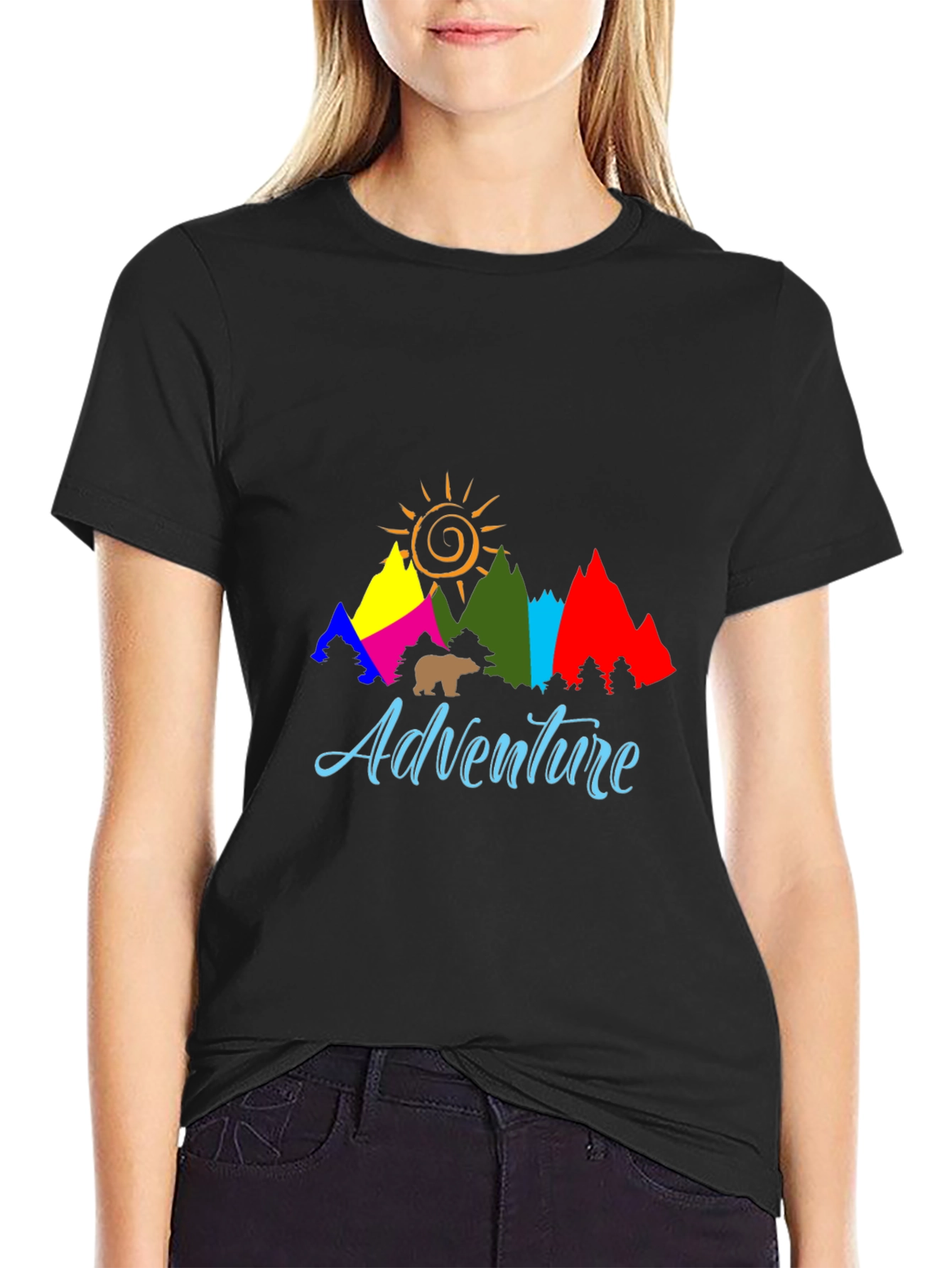 Adventure T-Shirt: Mountains Sun and Bear Graphic Tee