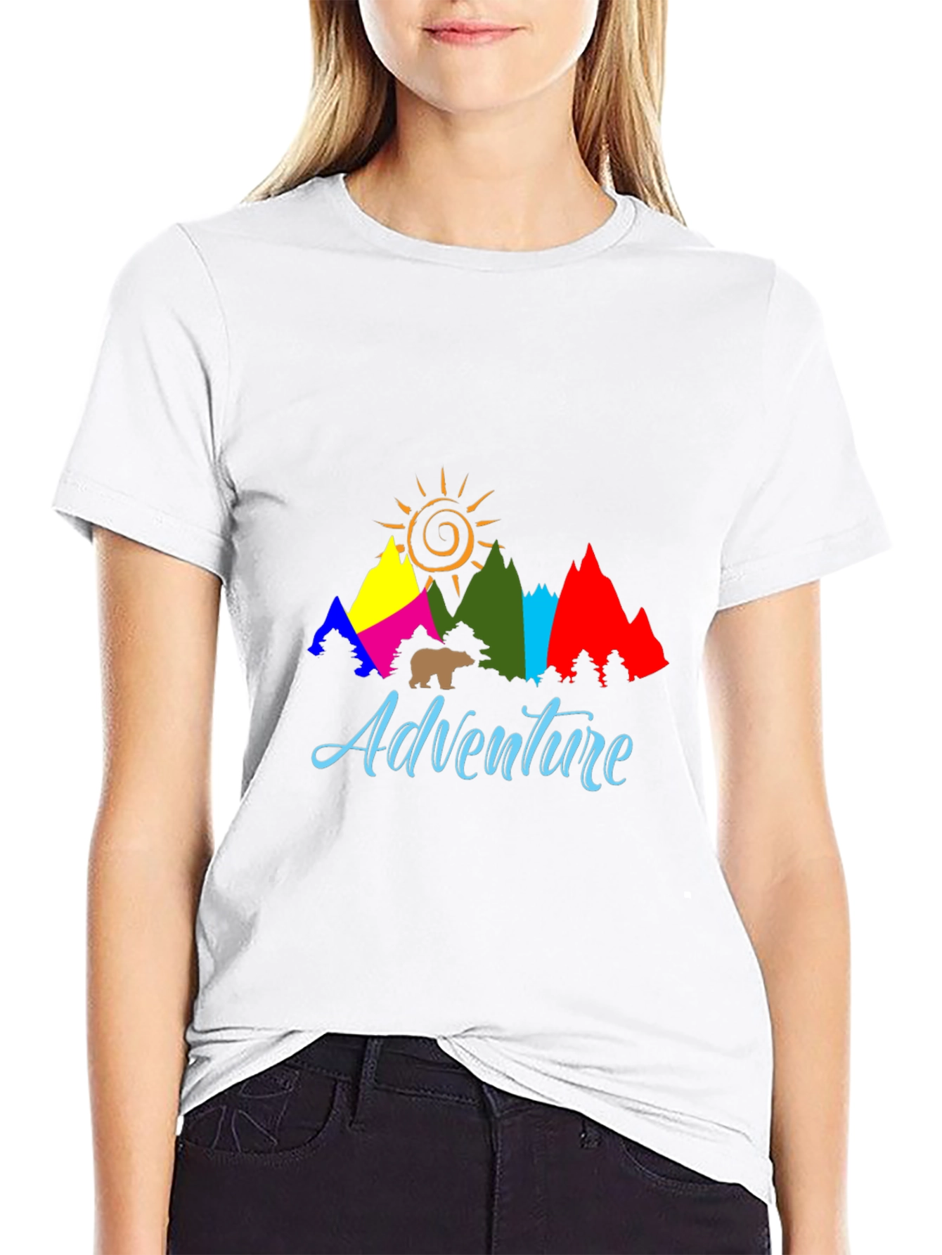 Adventure T-Shirt: Mountains Sun and Bear Graphic Tee