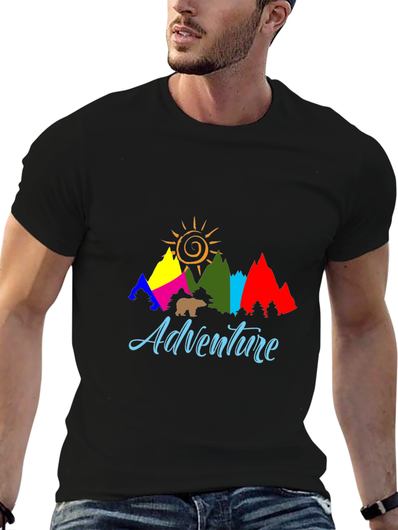 Adventure T-Shirt: Mountains Sun and Bear Graphic Tee