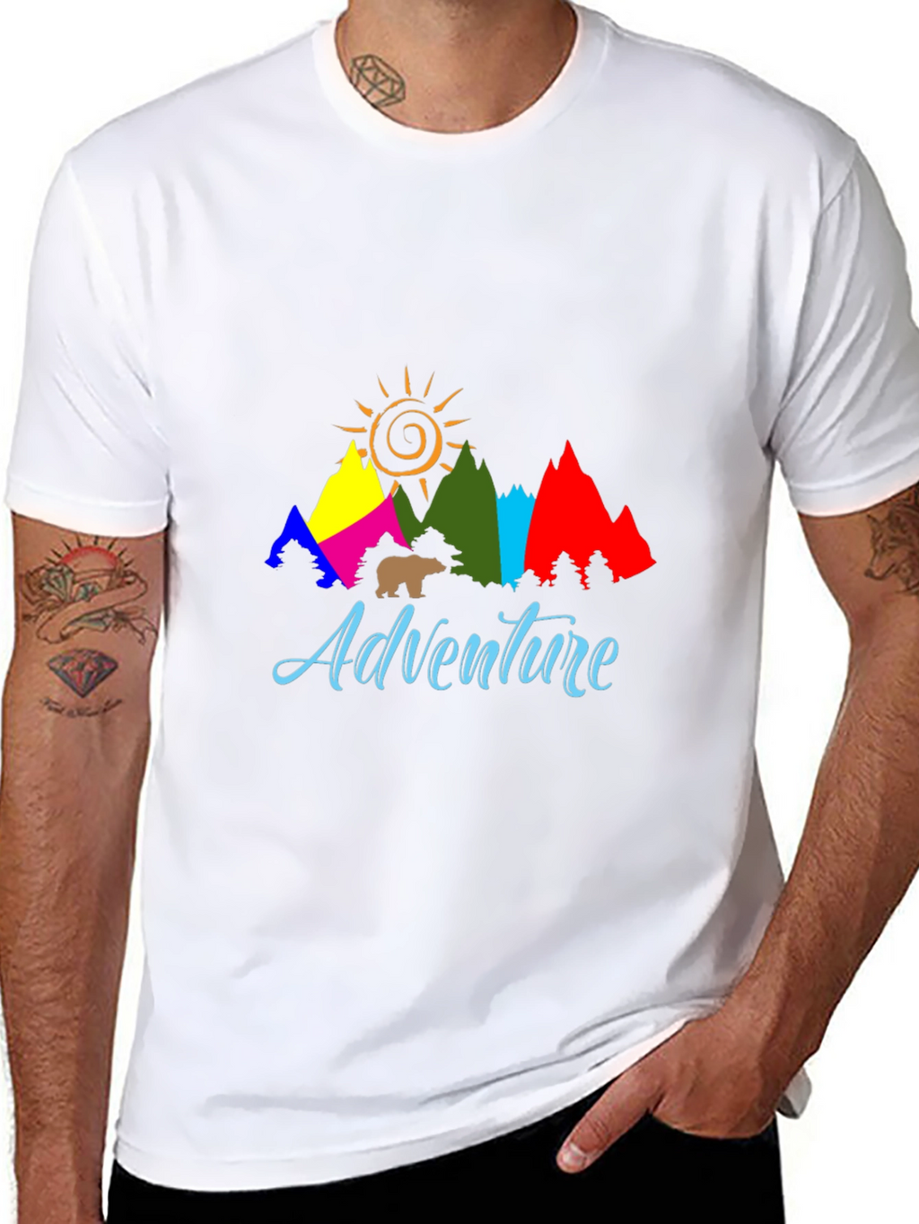 Adventure T-Shirt: Mountains Sun and Bear Graphic Tee