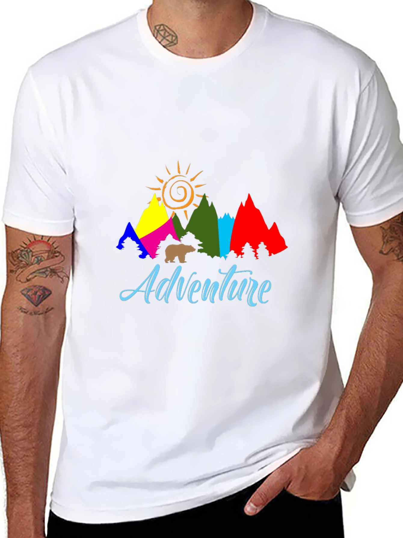 Adventure T-Shirt: Mountains Sun and Bear Graphic Tee