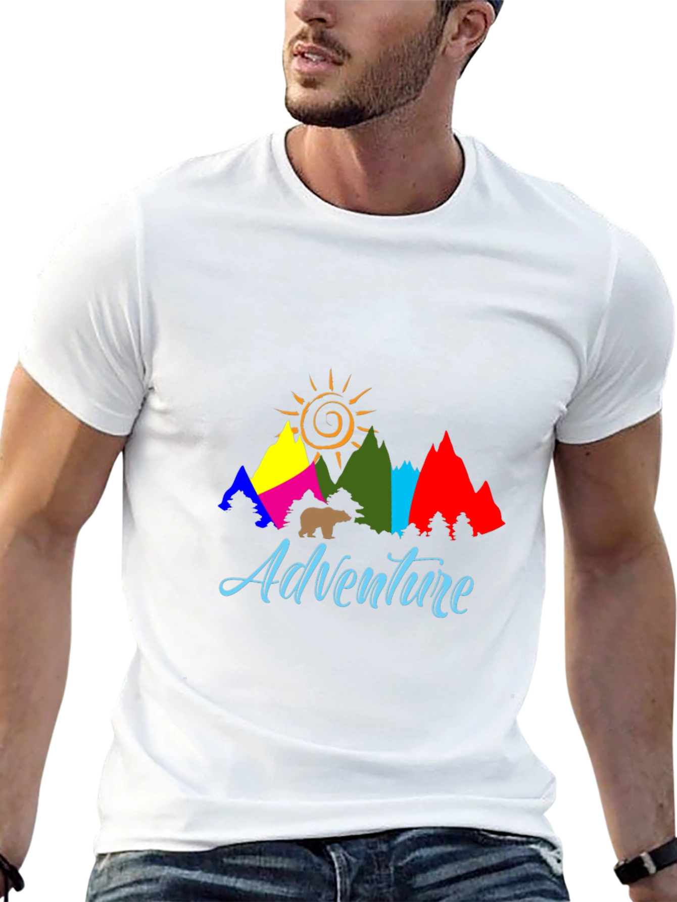 Adventure T-Shirt: Mountains Sun and Bear Graphic Tee