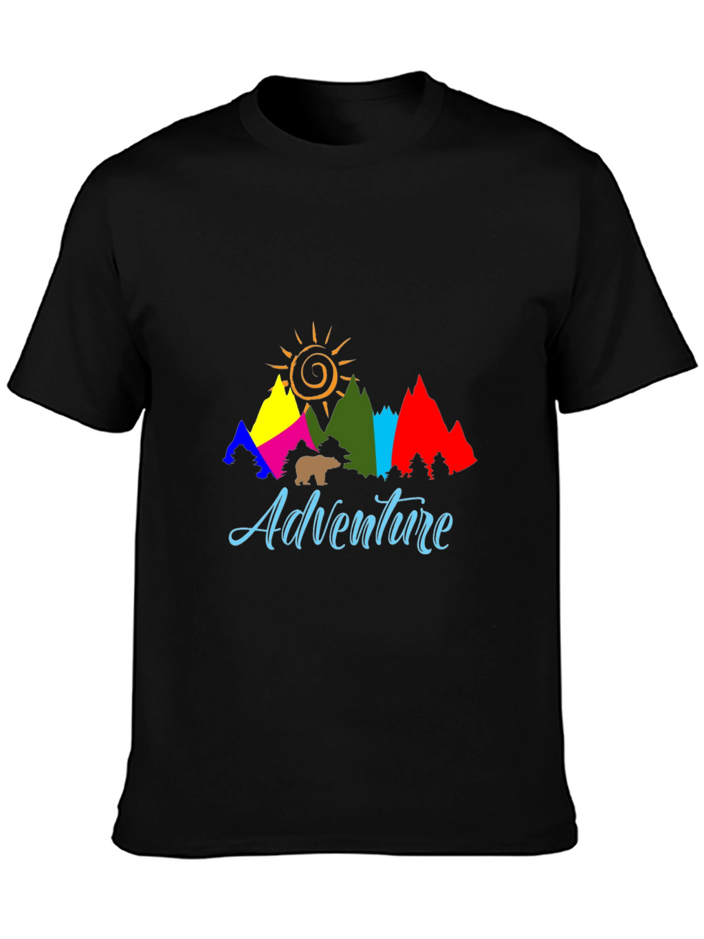 Adventure T-Shirt: Mountains Sun and Bear Graphic Tee